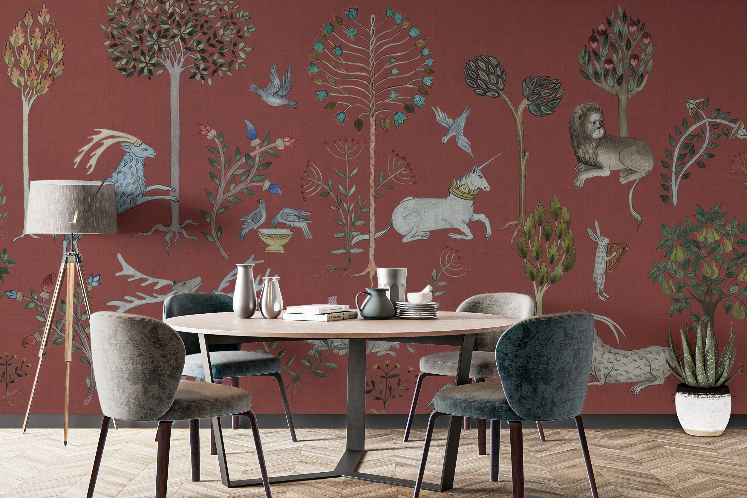 Enchanted mythical creatures arbor wallpaper for dining room decor