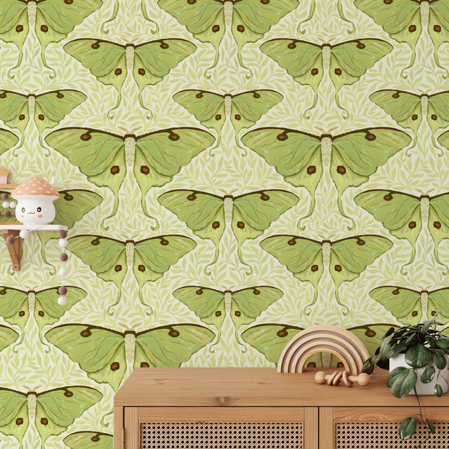 Luna moth and foliage wallpaper for living rooms
