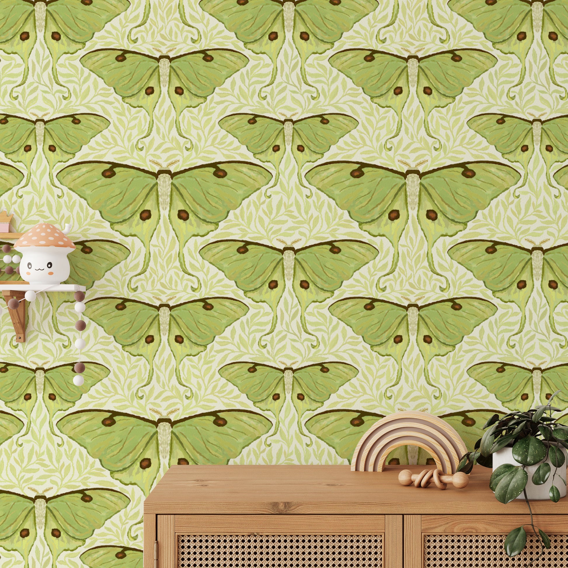 Luna moth and foliage wallpaper for living rooms
