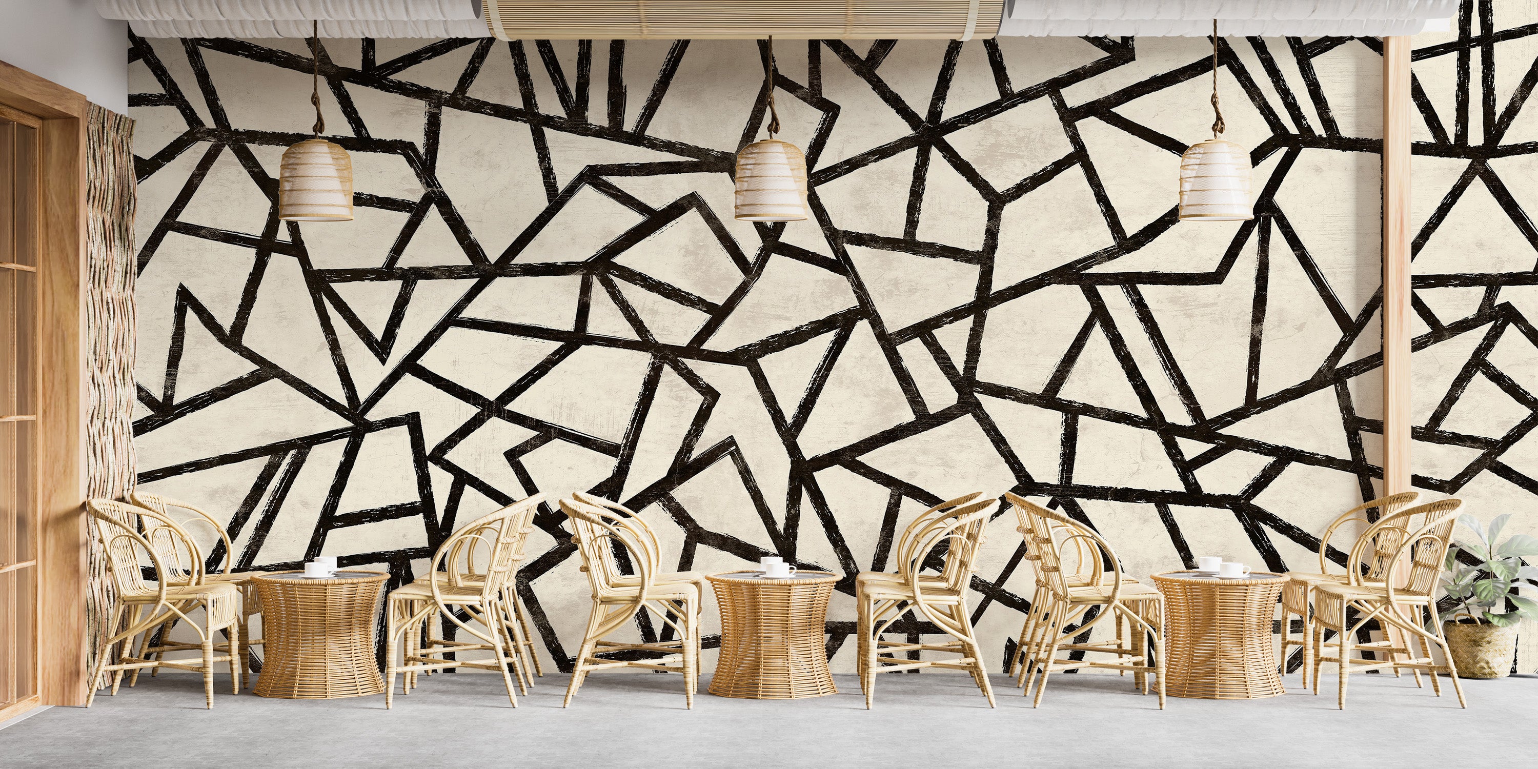 Geometric mural sets a trendy vibe for your cafe