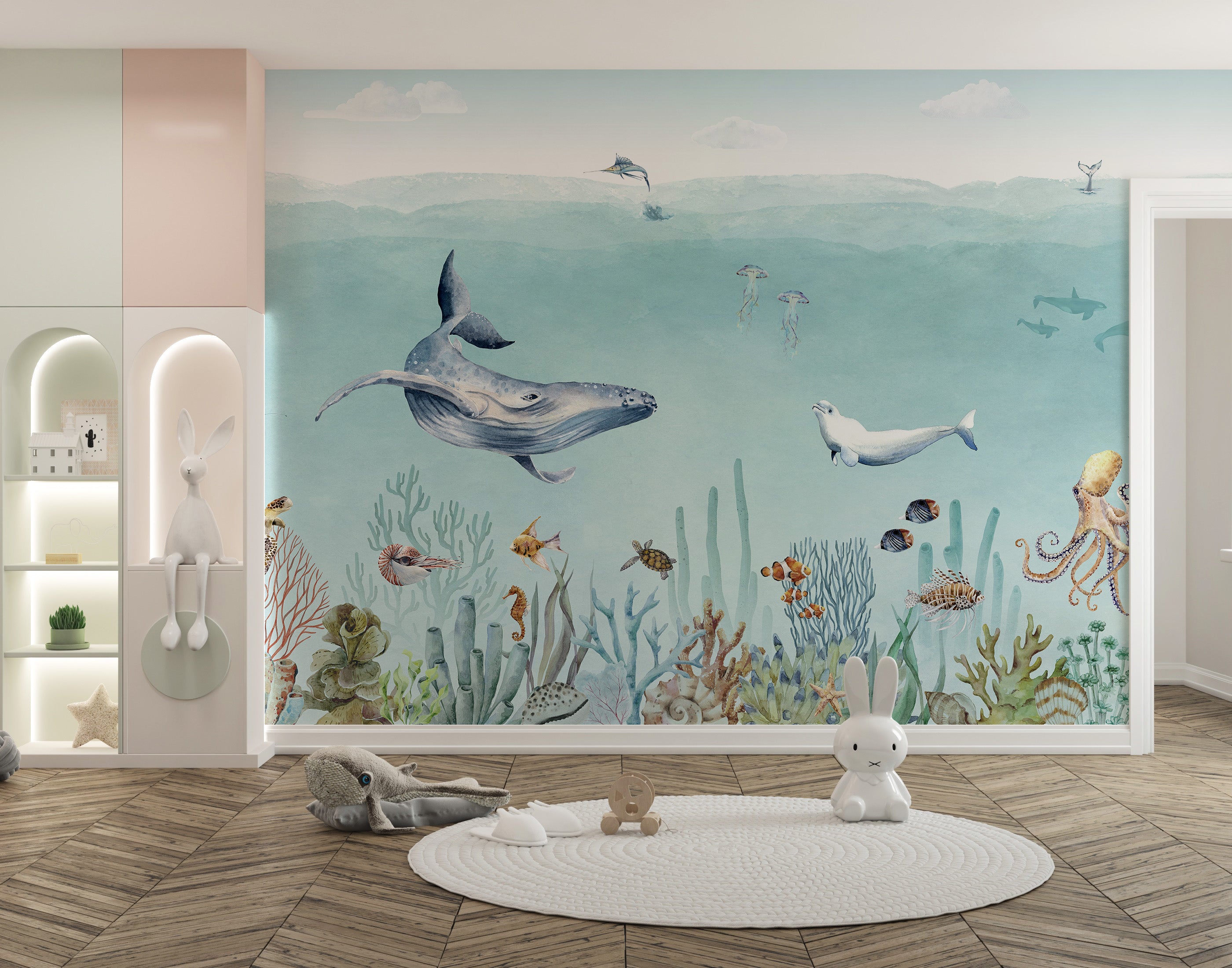 Underwater mural wallpaper with vibrant secret sea life