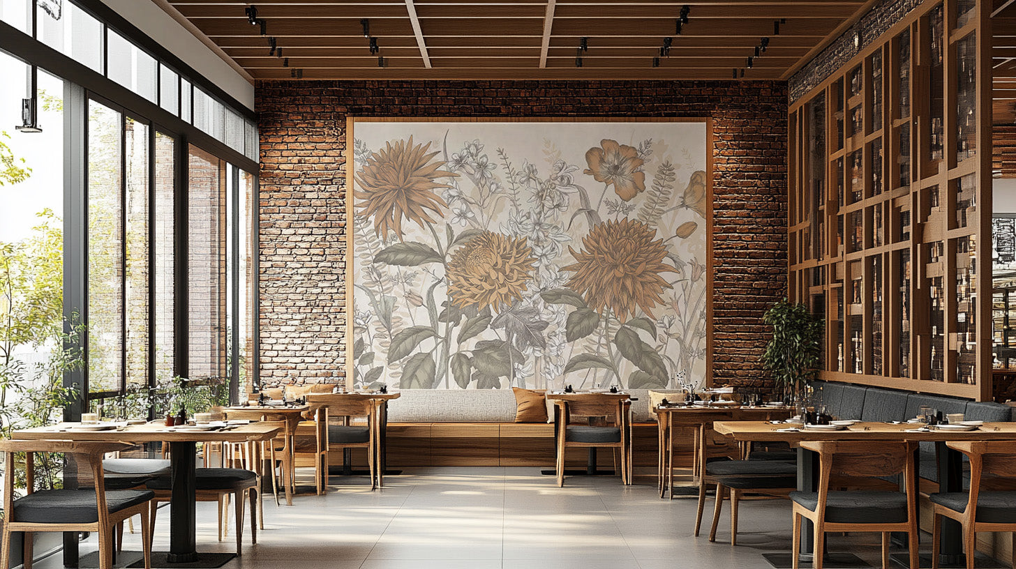 Rustic botanical floral wall mural