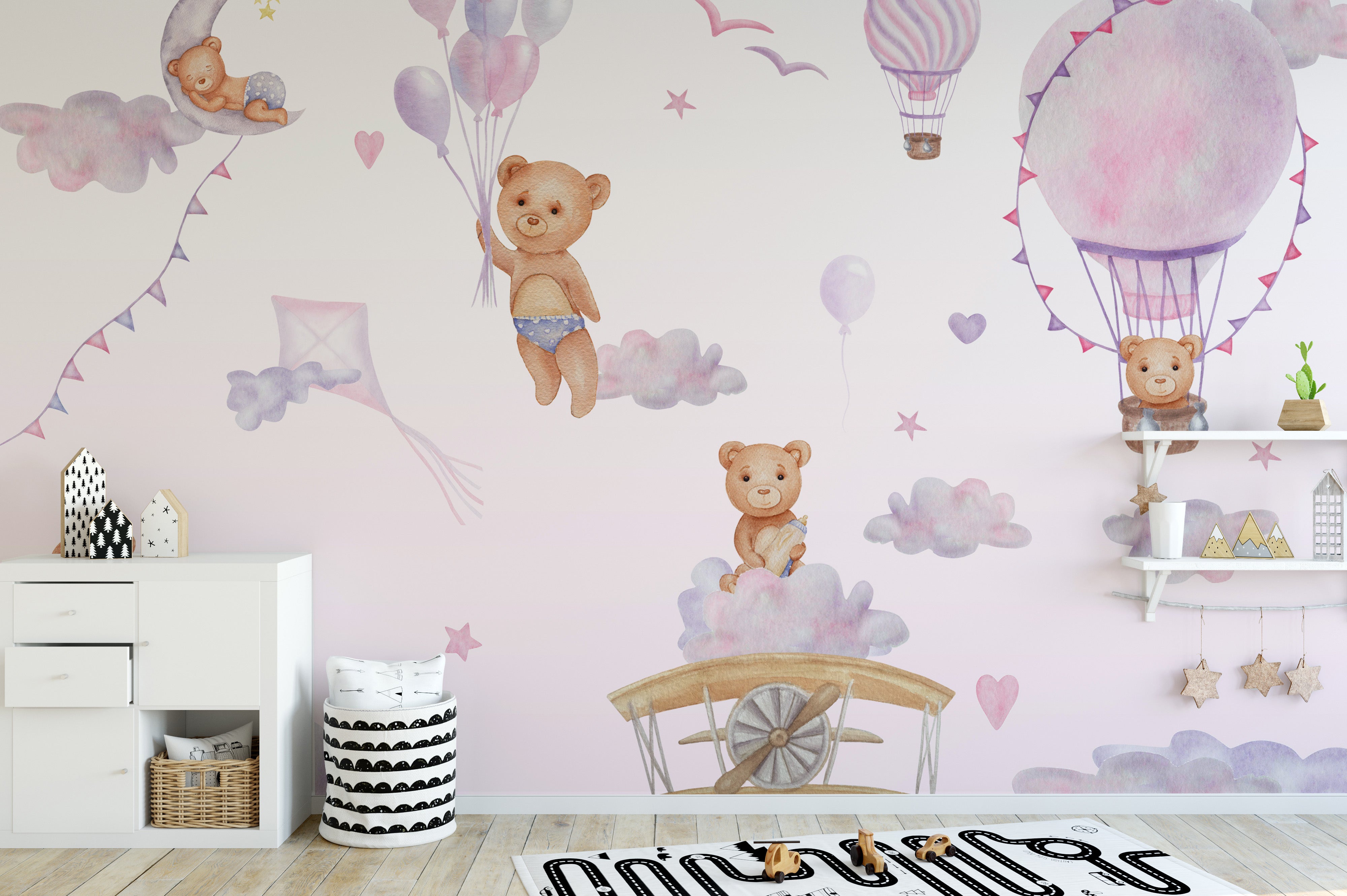 Bouncy Bear Sky Journey Mural self-adhesive wallpaper