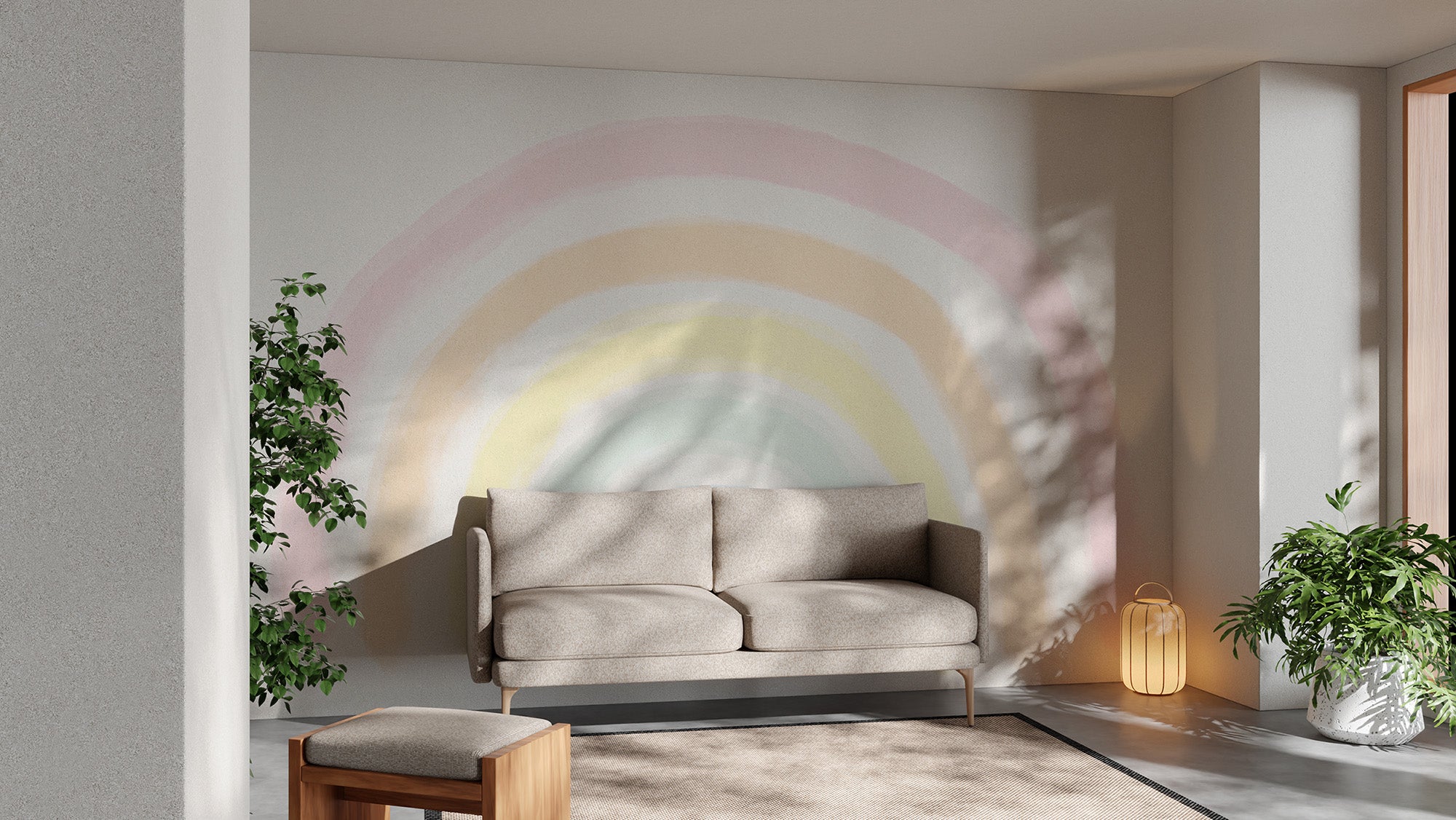 Pastel Rainbow Wall Mural creates warmth in your living room