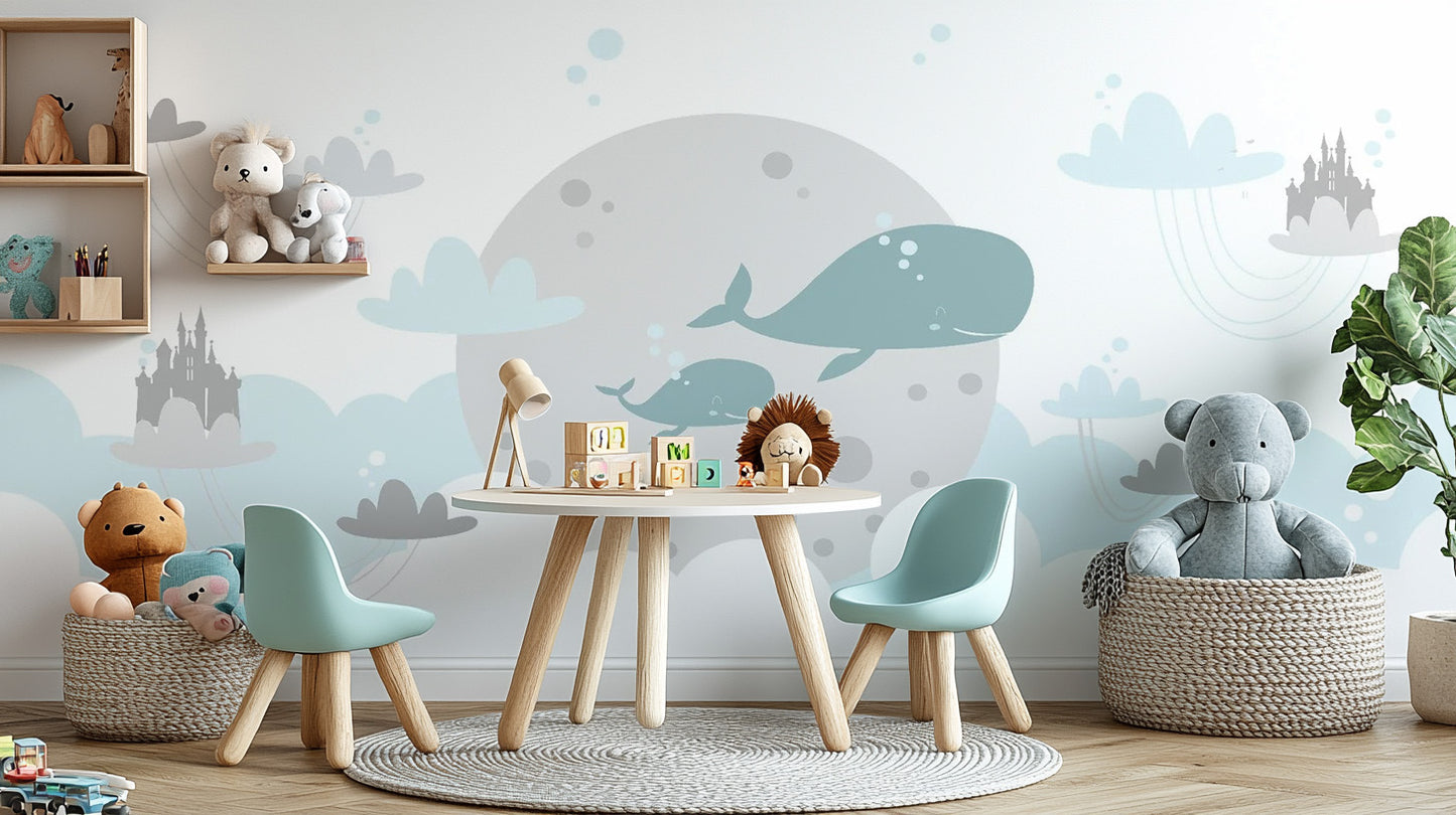 Adorable Cute Baby Room Cartoon Fish Wallpaper Mural mural
