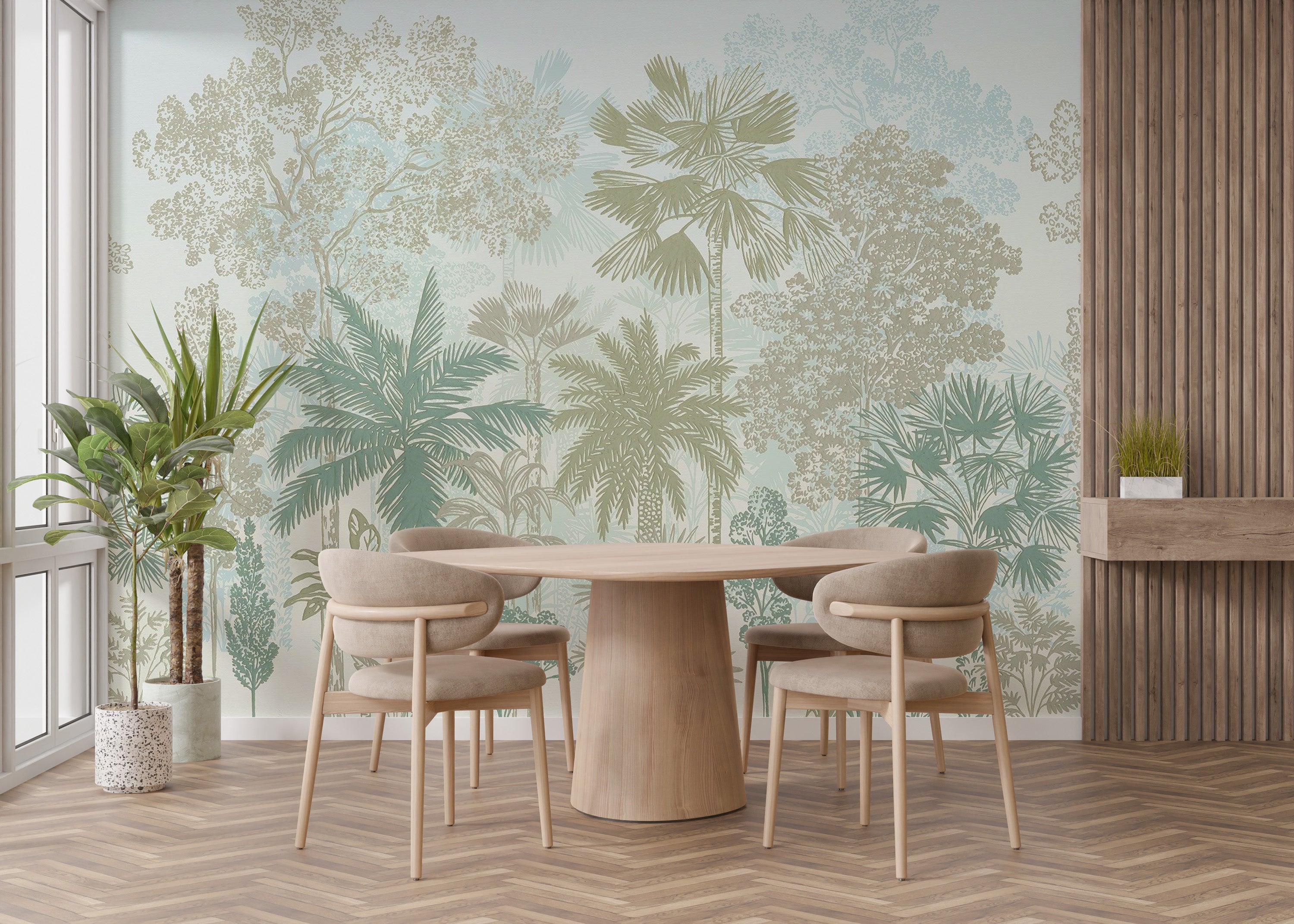 Exotic tropical wall murals with palms
