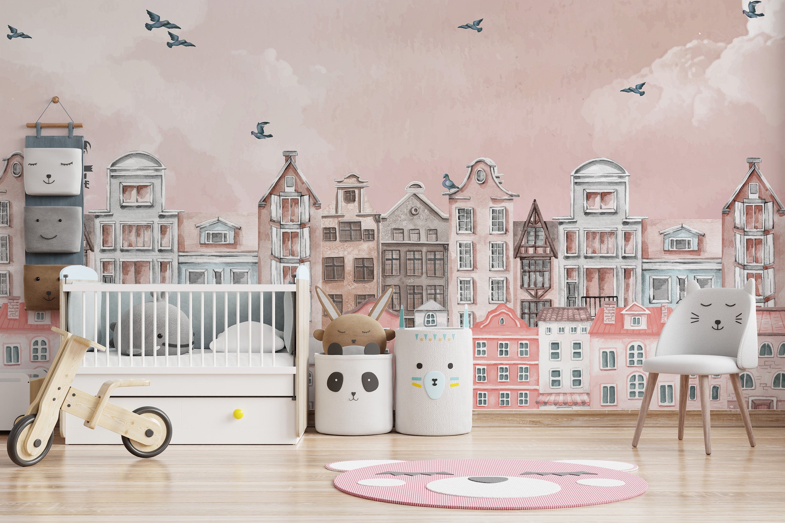 Beautiful pink blush town mural wallpaper
