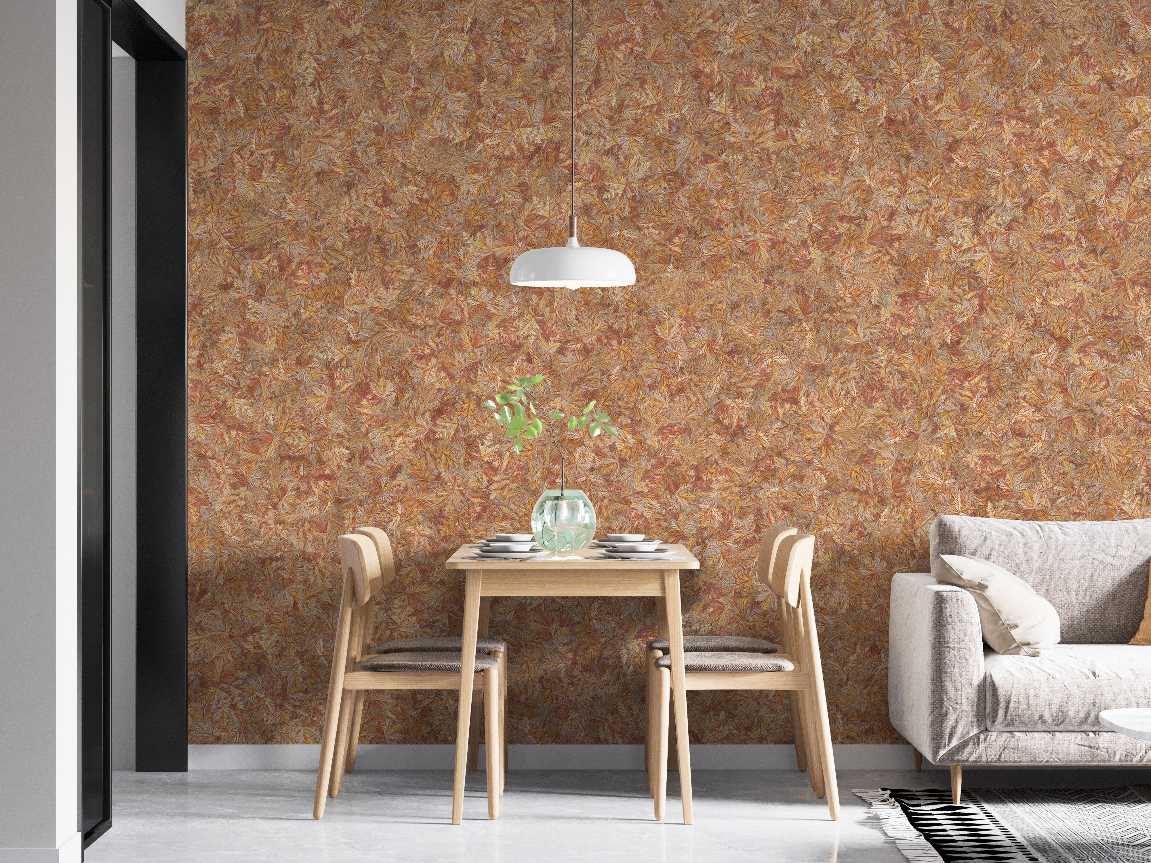 Cozy brown foliage mural wallpaper
