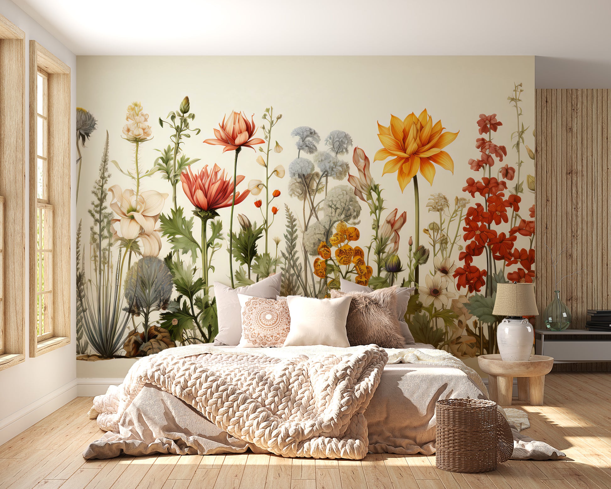 Relaxing botanical design for bedroom walls