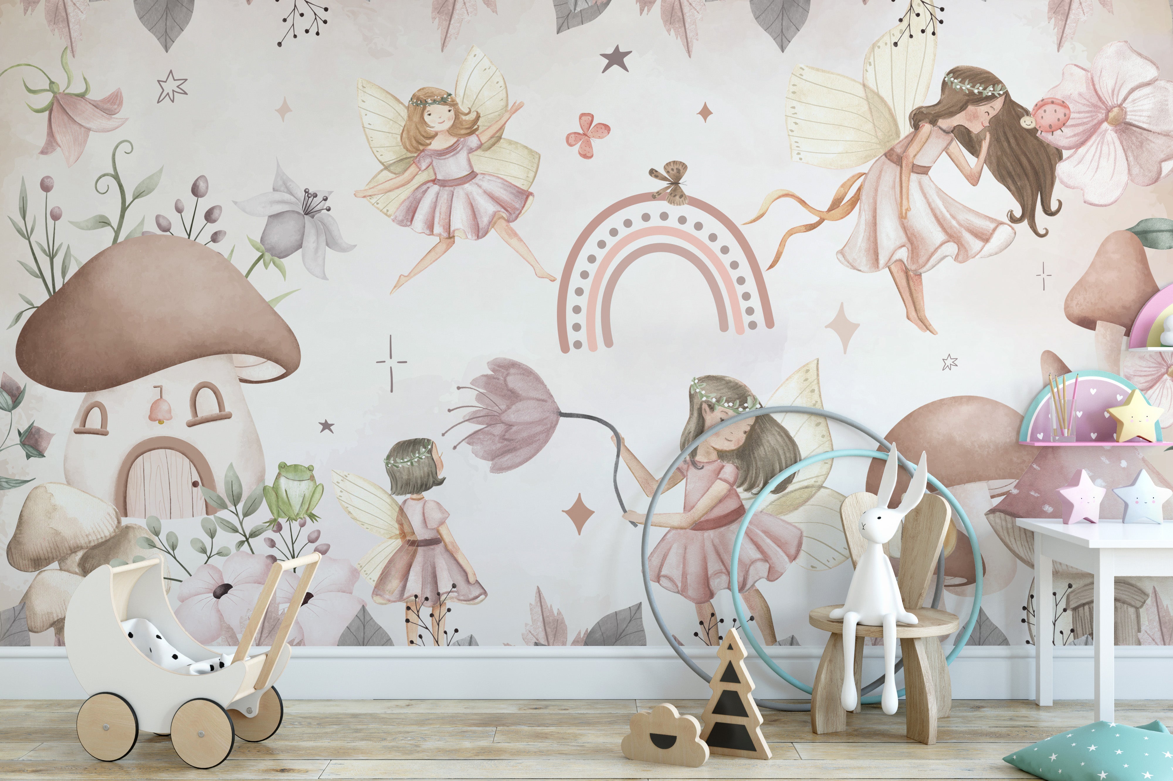 Artistic Enchanted Forest Fairies Mural for interiors