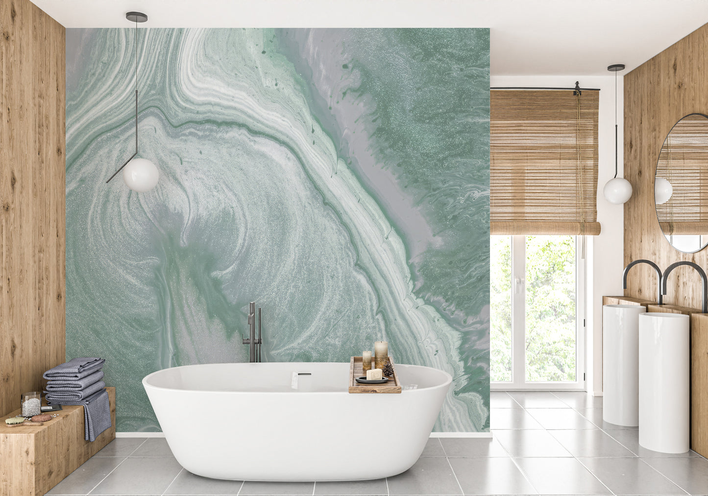 Add charm with Green Marble Wallpaper mural style