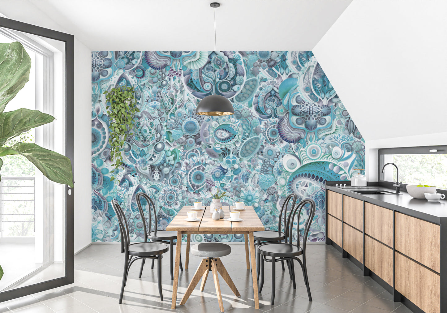 Blue Color Abstract Haeckel Wallpaper Murals