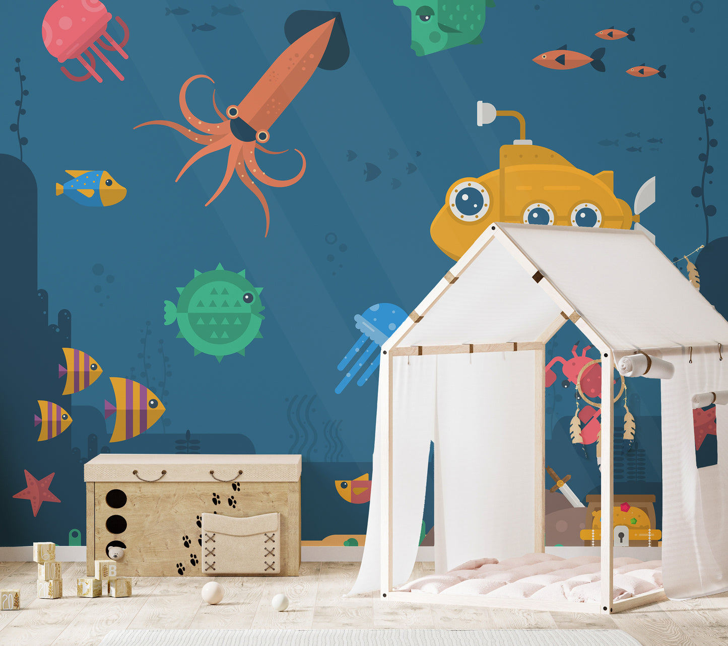 Sea Fishes & Submarine Wallpaper Murals