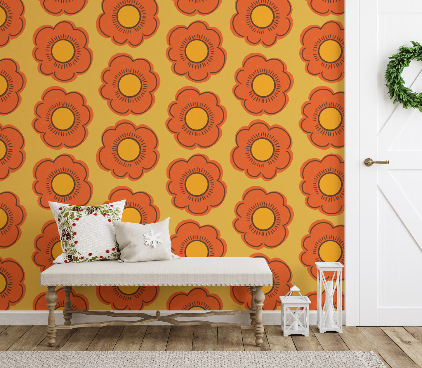 Retro Sunflower Wallpaper with vibrant yellow blooms