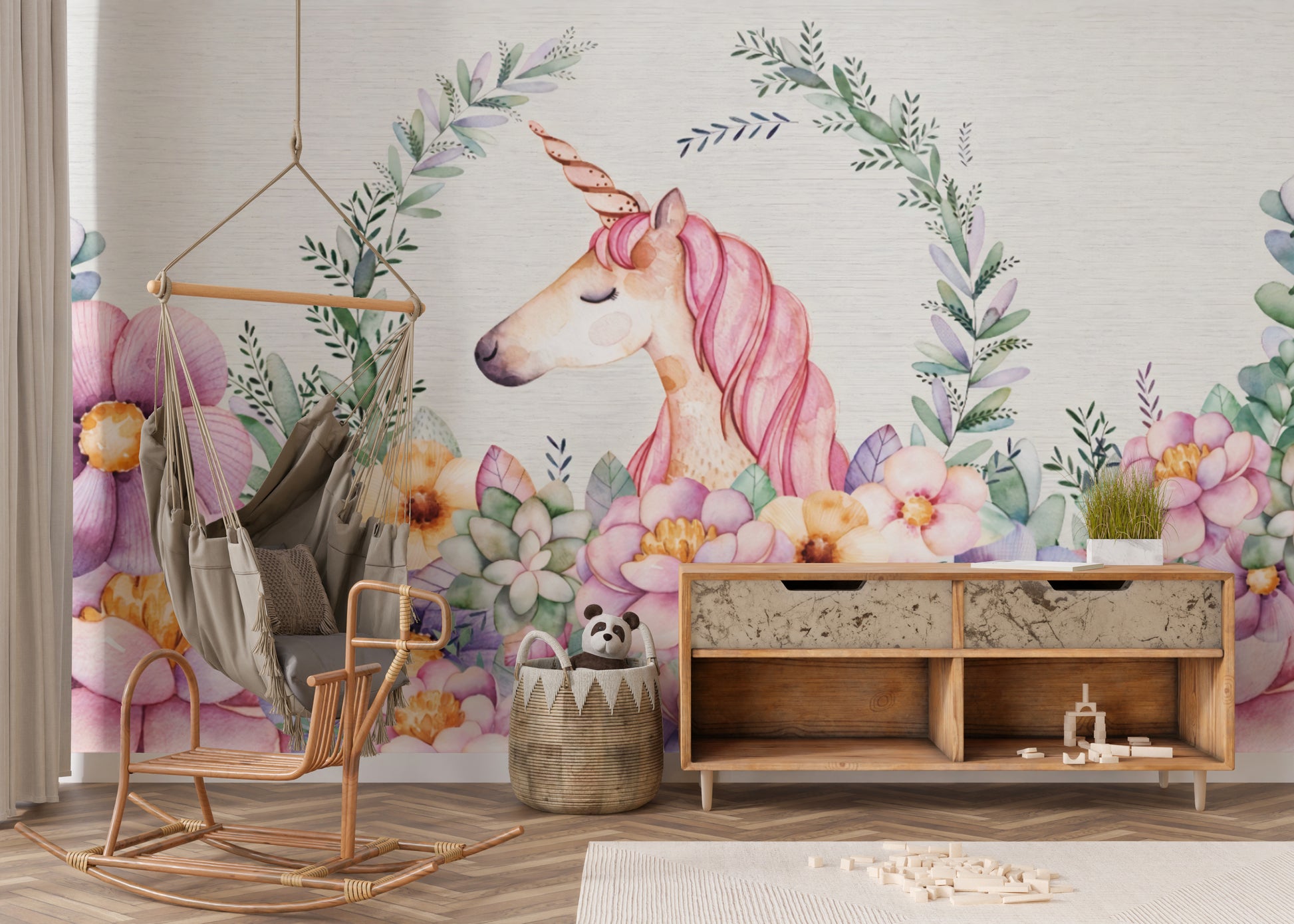 Mythical Unicorn and Bloom Wall Design
