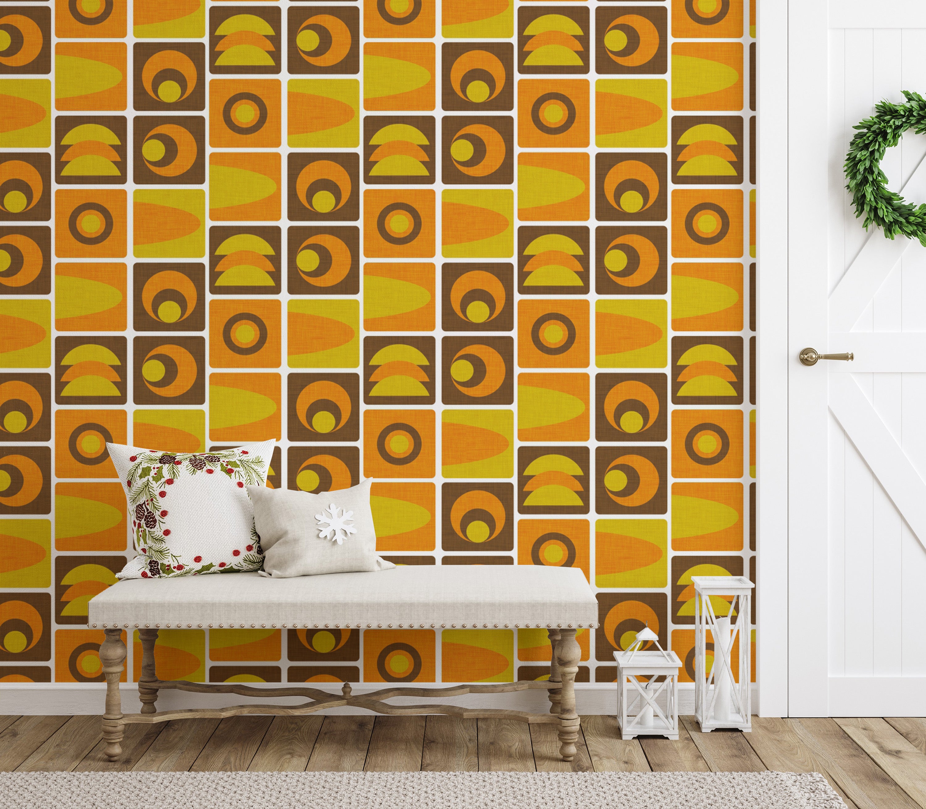 Trendy 70s Cube Geo Brown Wallpaper for homes