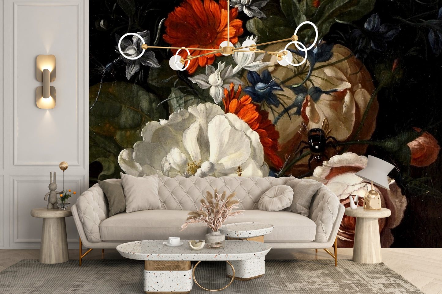 Detailed flower wallpaper mural for walls
