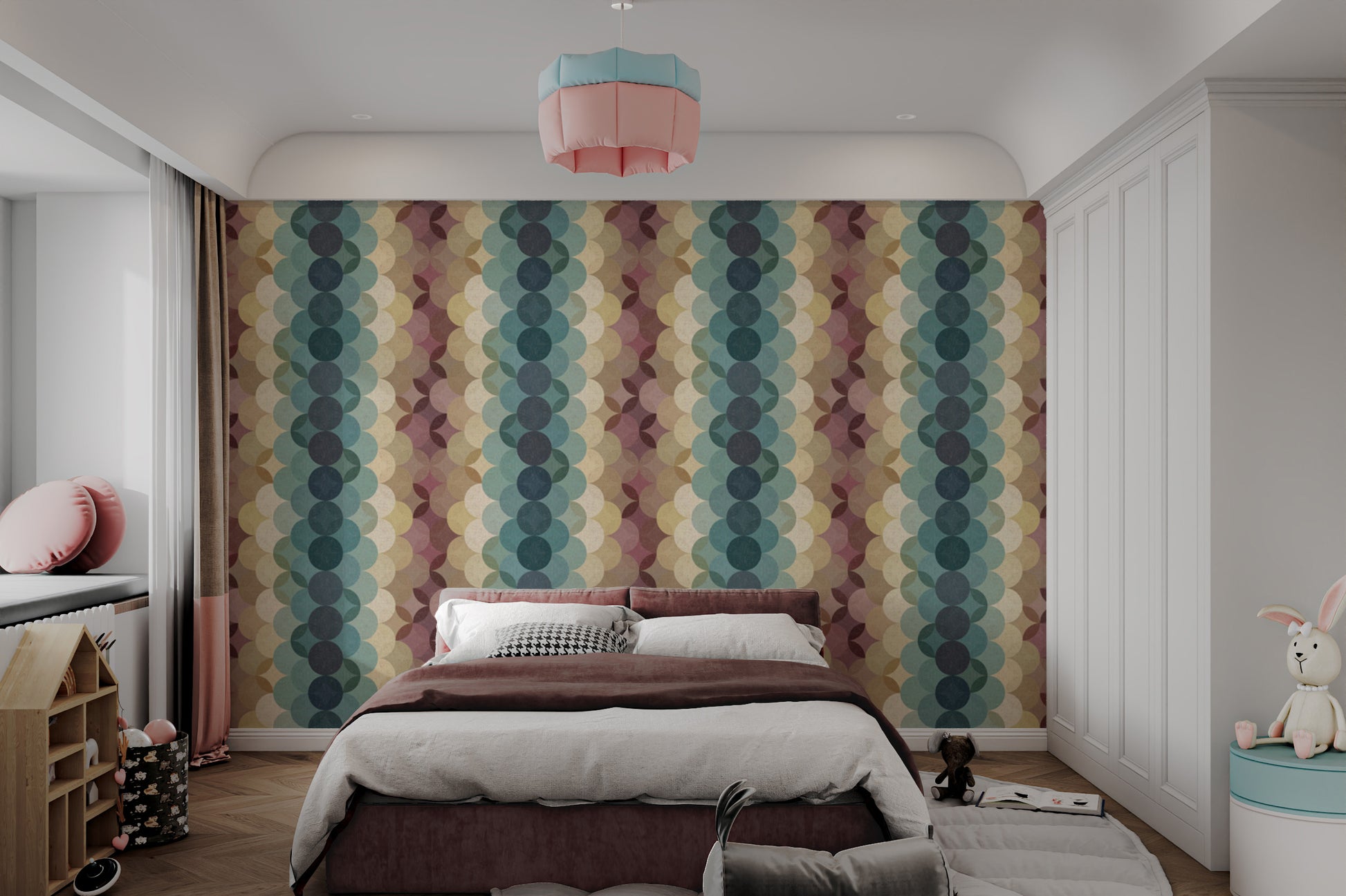 Earthy Retro Dot Cascade peel and stick wallpaper