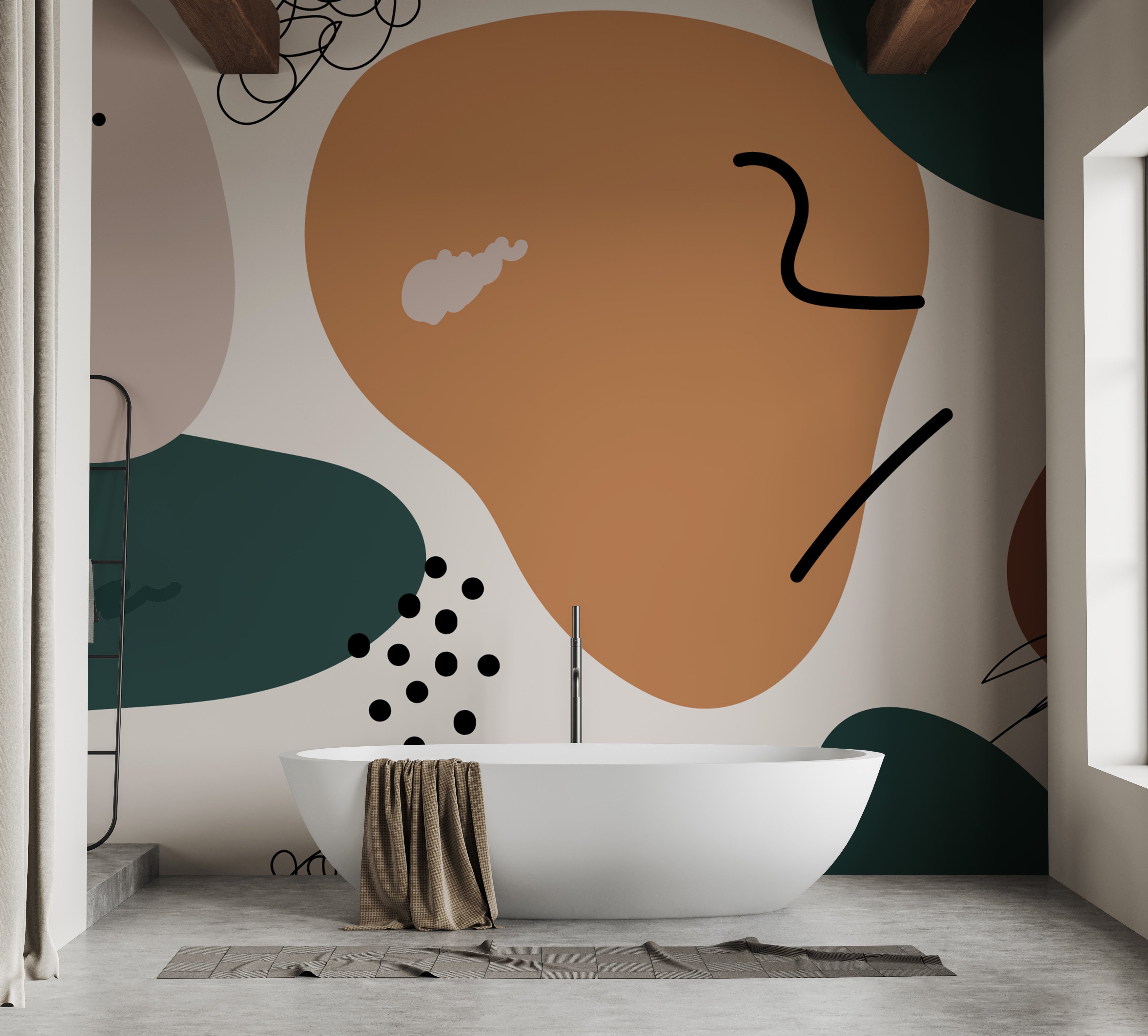 Soft earthy tones abstract mural design