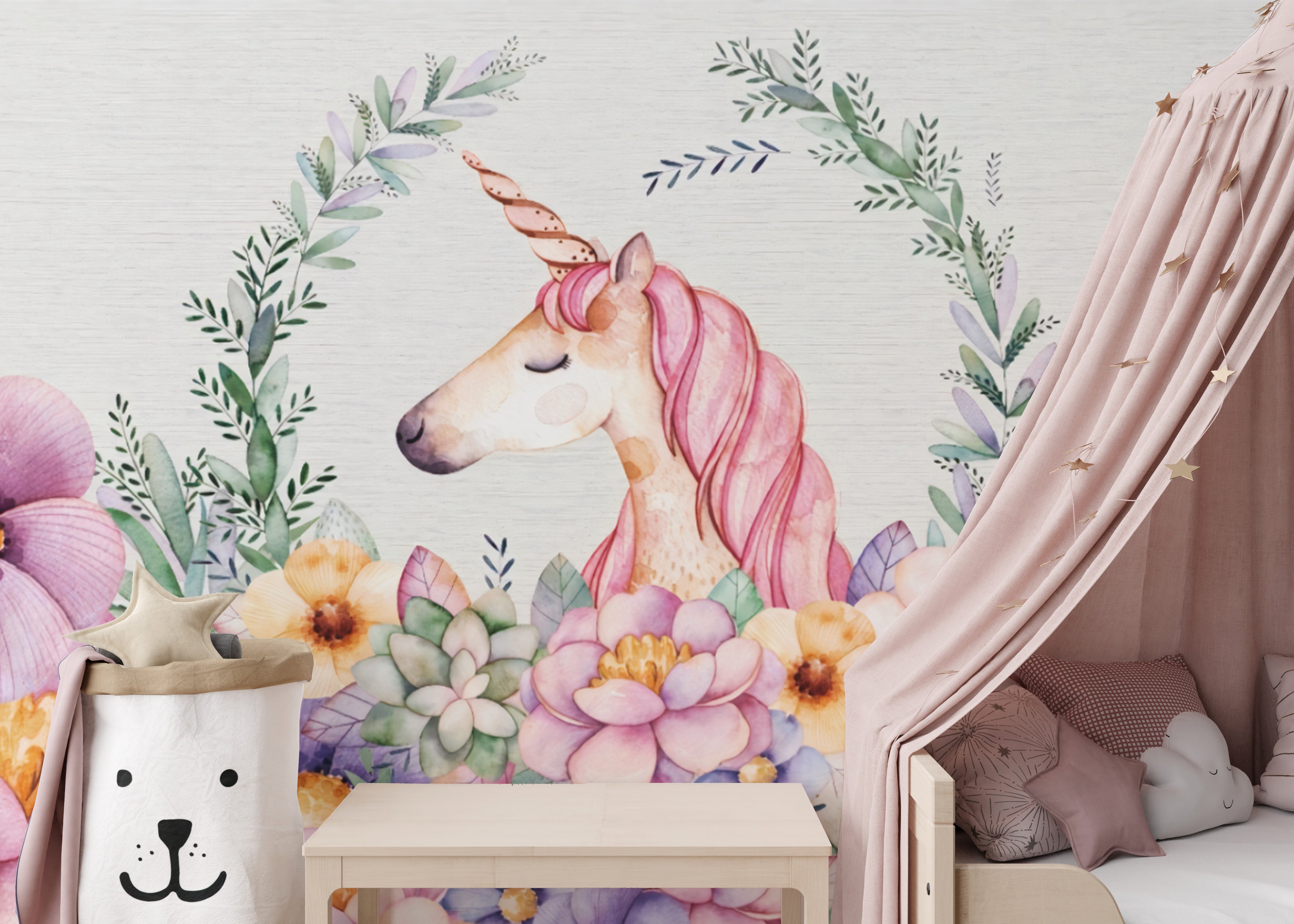 Fantasy Creature and Floral Wall Mural
