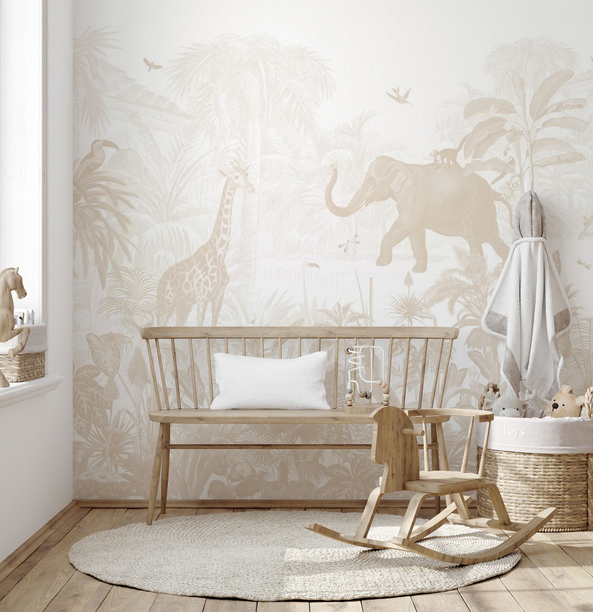 Nursery wall murals with jungle and wildlife theme
