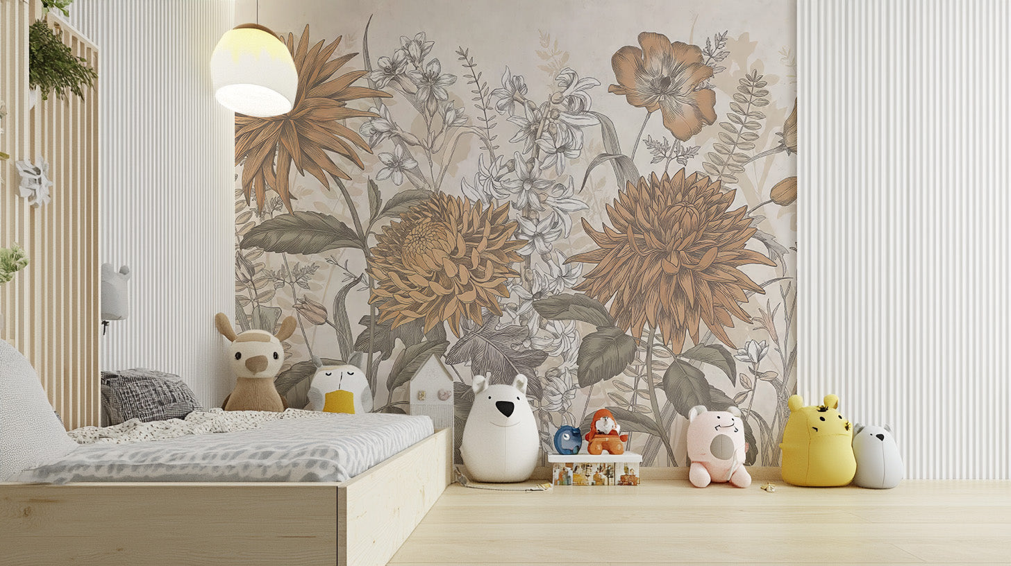 Rustic Botanical Artistry Mural - Giffywalls