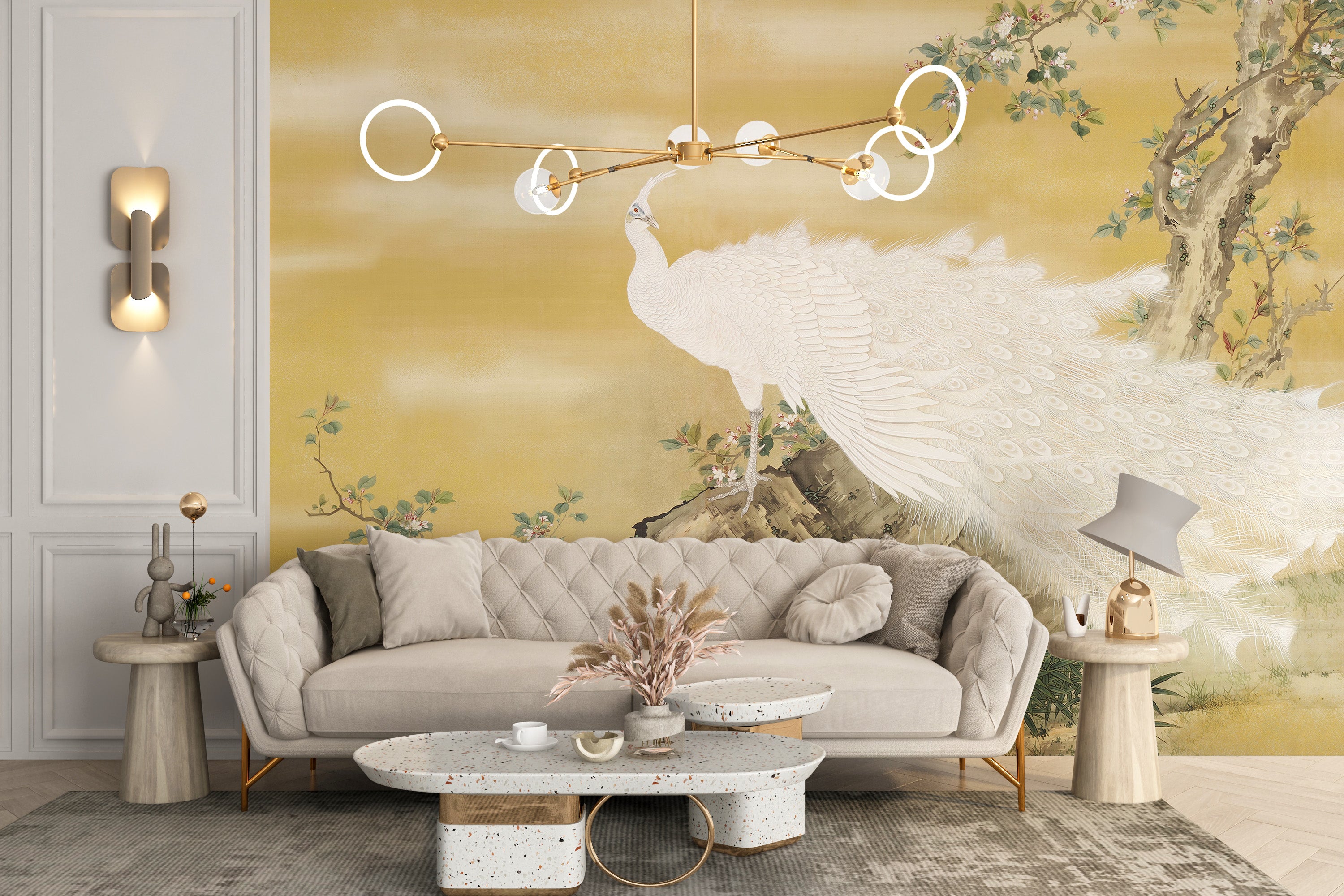 Serenity with white peacock wallpaper murals
