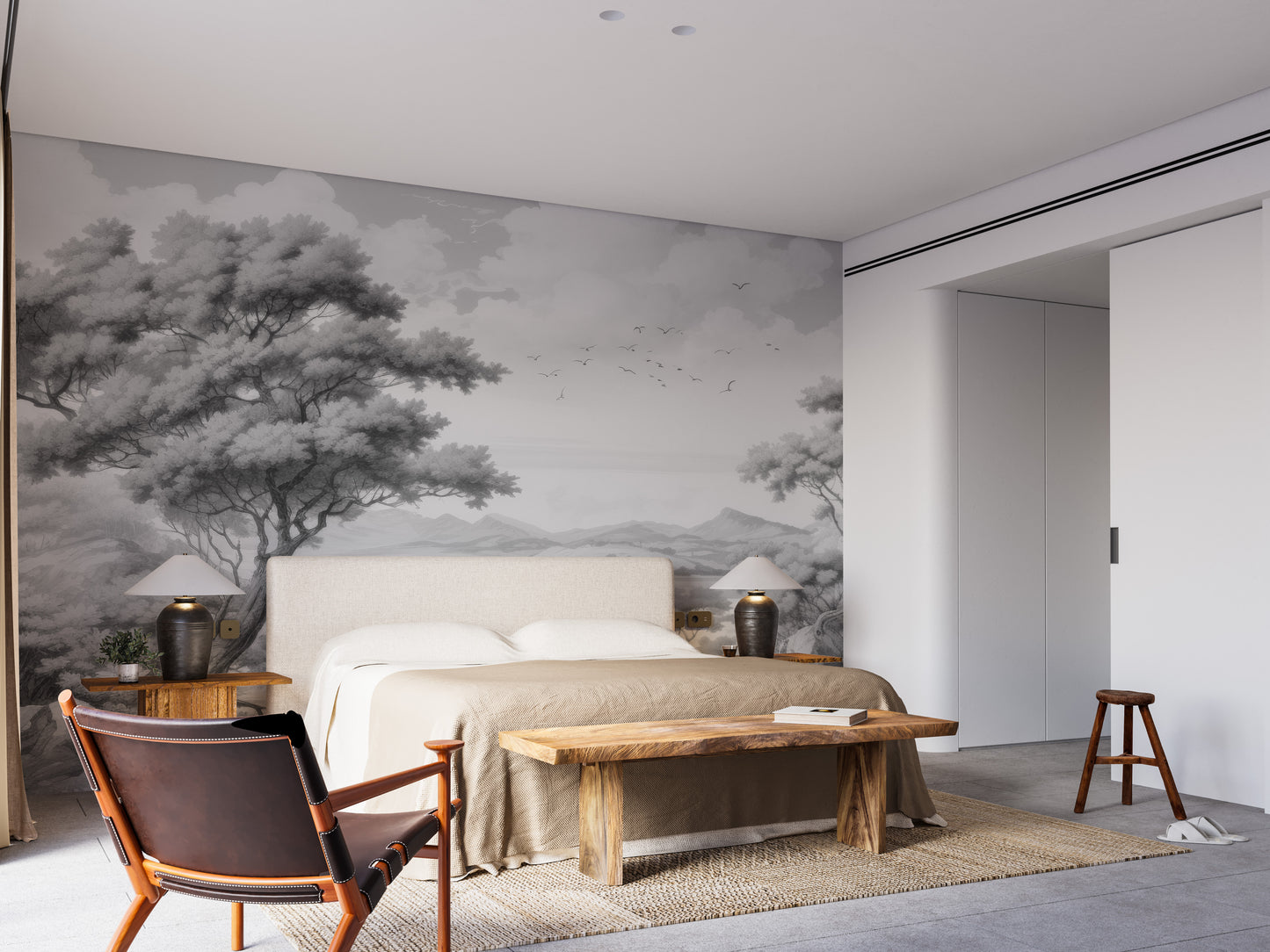 Gray Color Sketched Town Wallpaper Mural