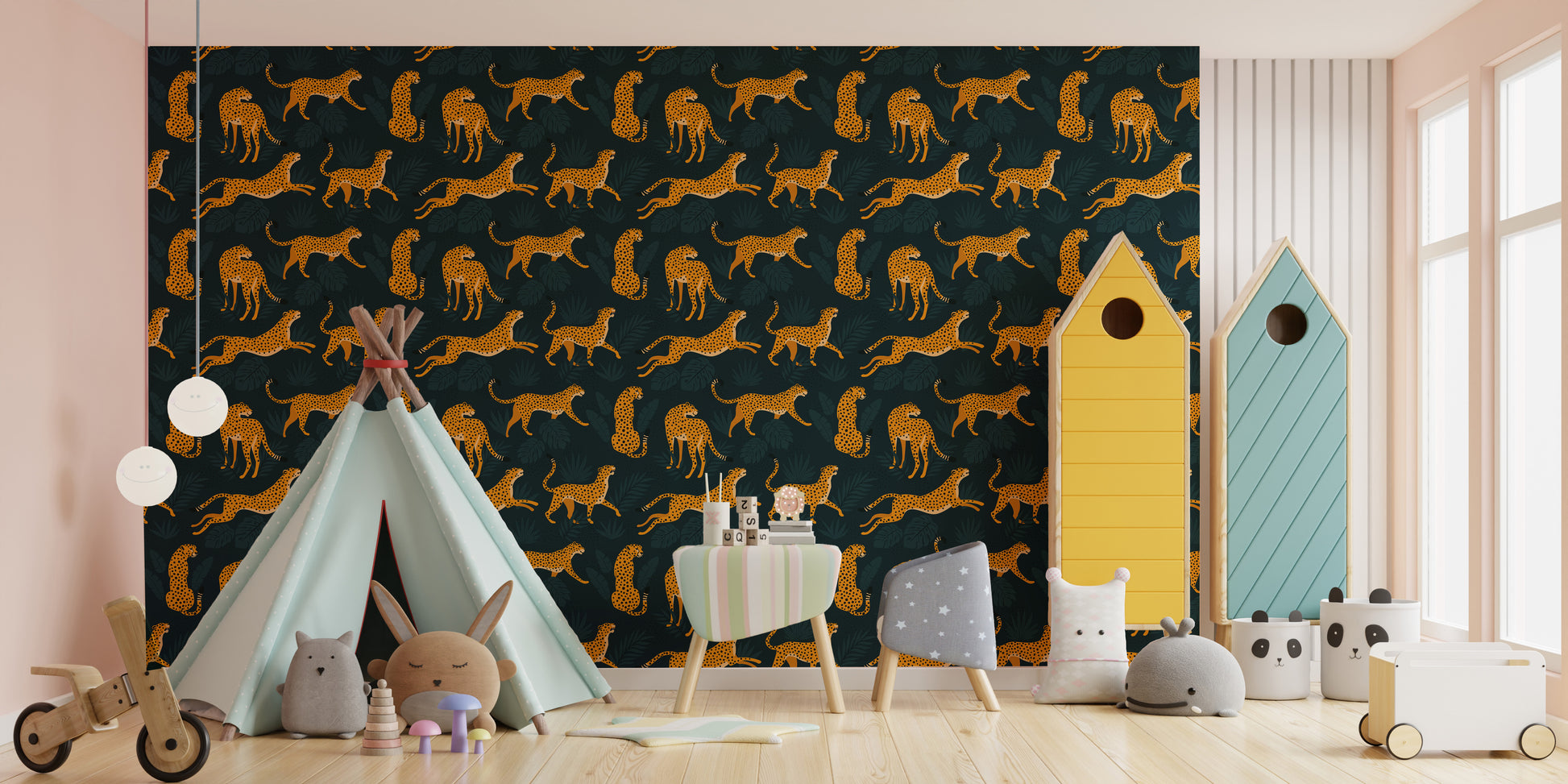 Stylish leopard mural for bold interiors.
