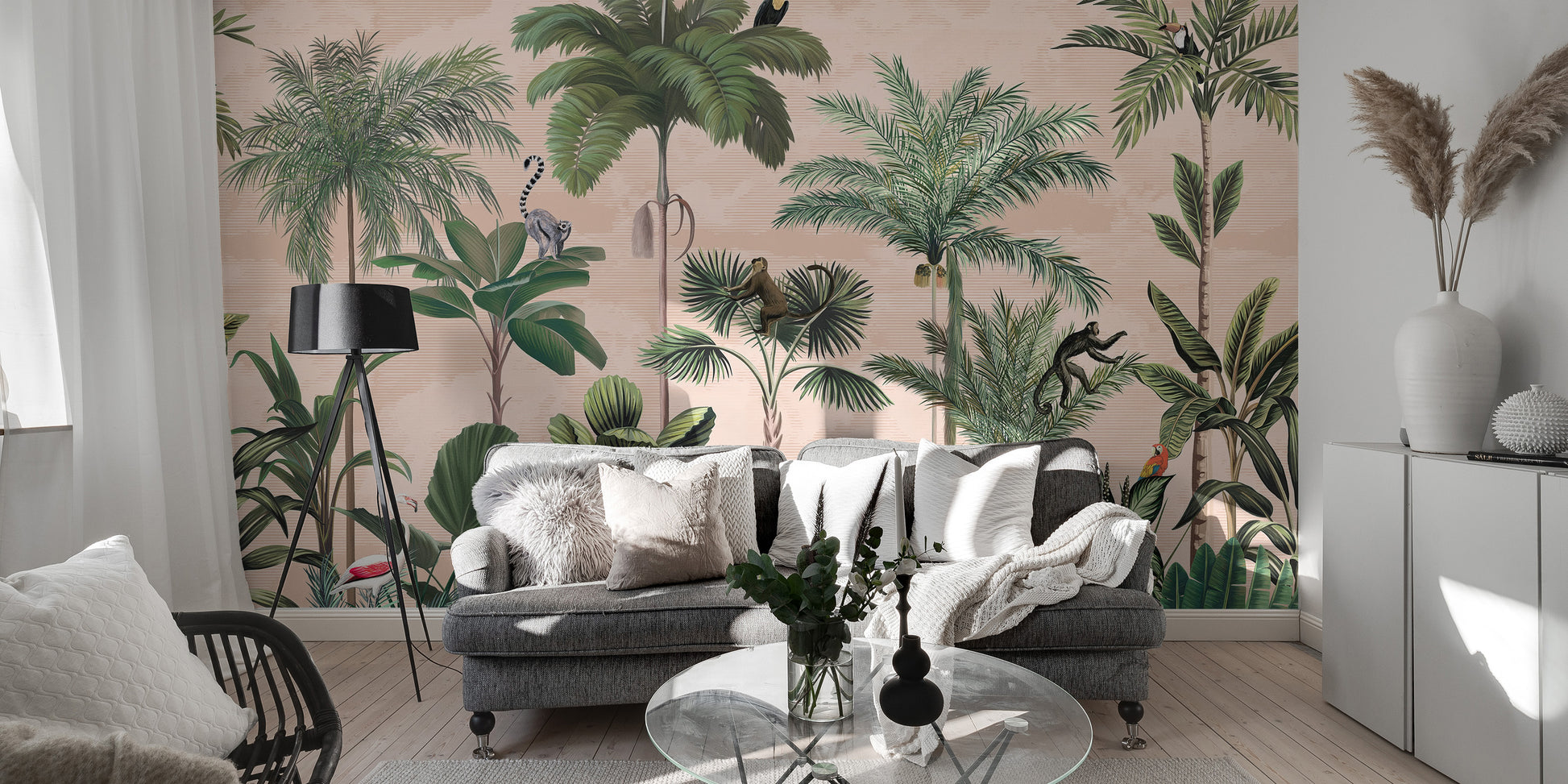 Vibrant jungle-themed wallpaper for interiors