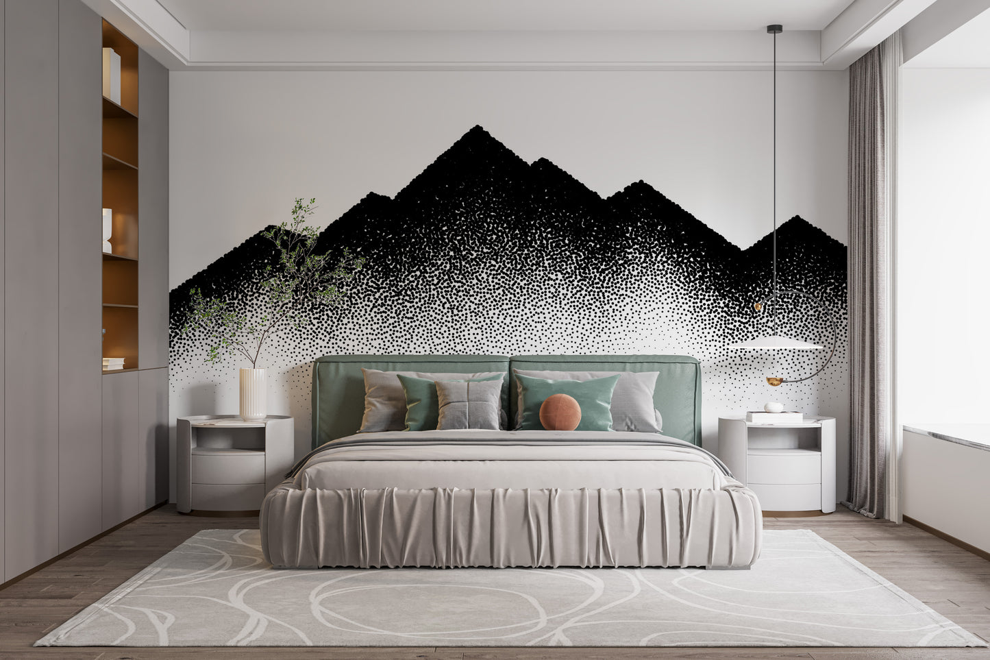 Mountains Wave Scattered Dots Wallpaper Murals