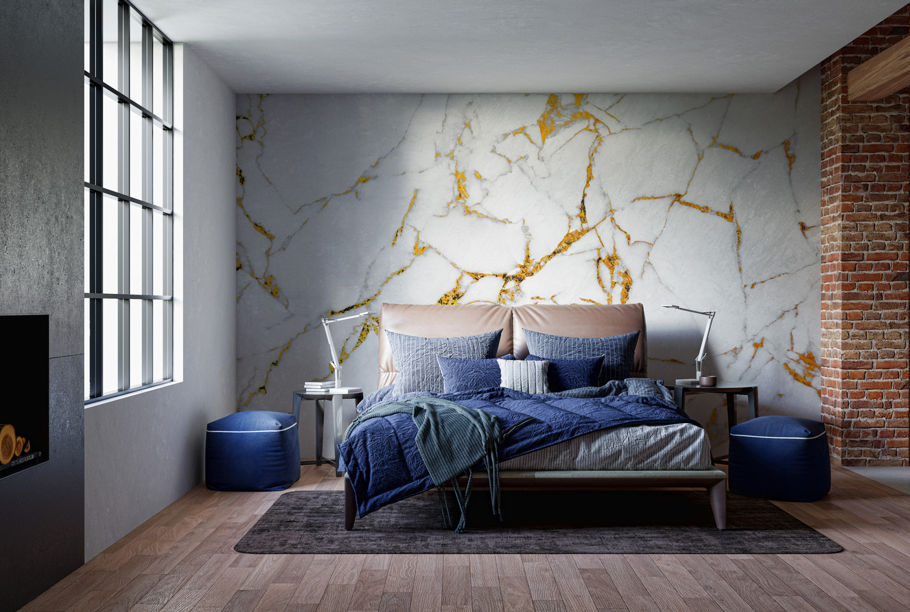 Elegant Calacatta gold white marble wallpaper for luxurious walls.
