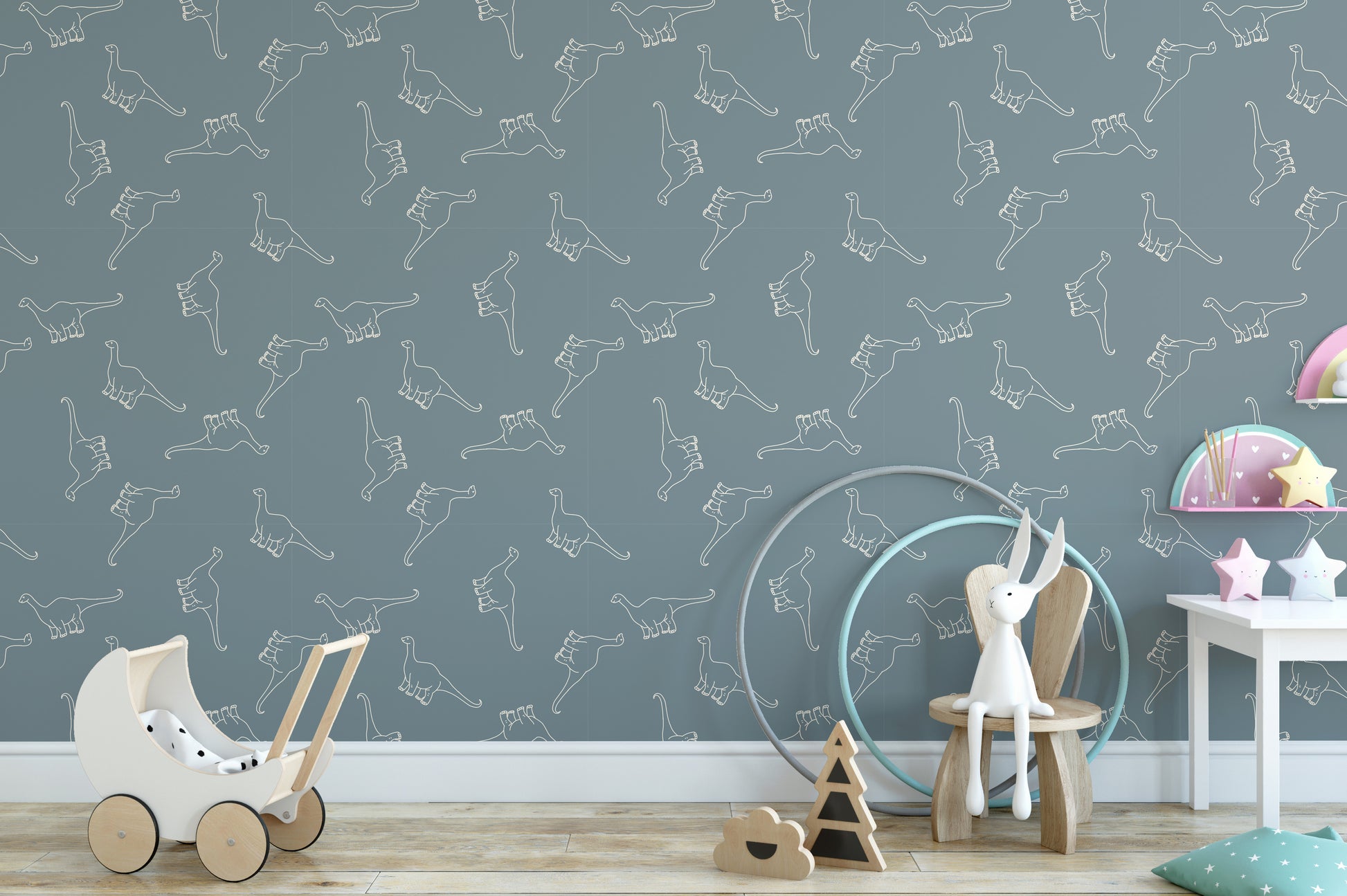 Subtle dinosaur wallpaper for kids' rooms