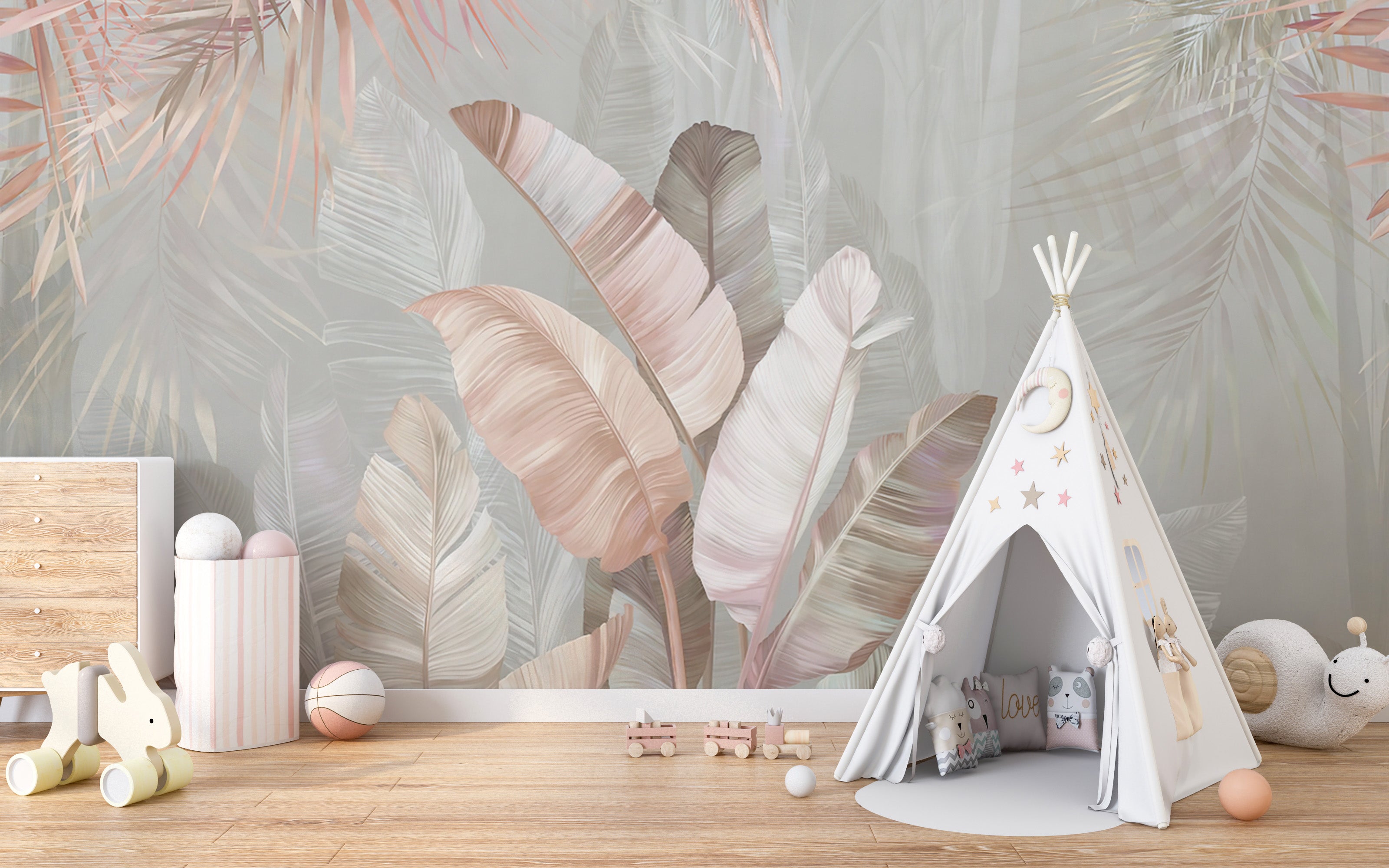 Tropical Serenity in Pastel Tones Mural
