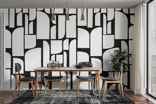 Stylish Monochrome Mosaic mural completes your dining room.