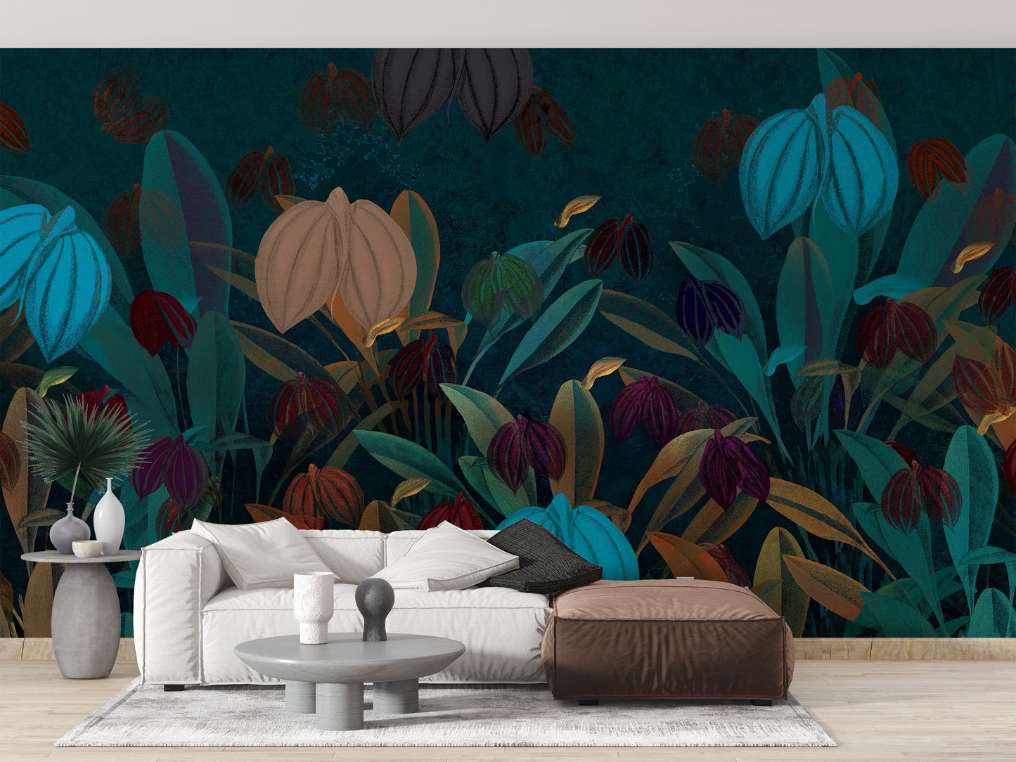 Colorful Botanical mural enlivens your living room decor