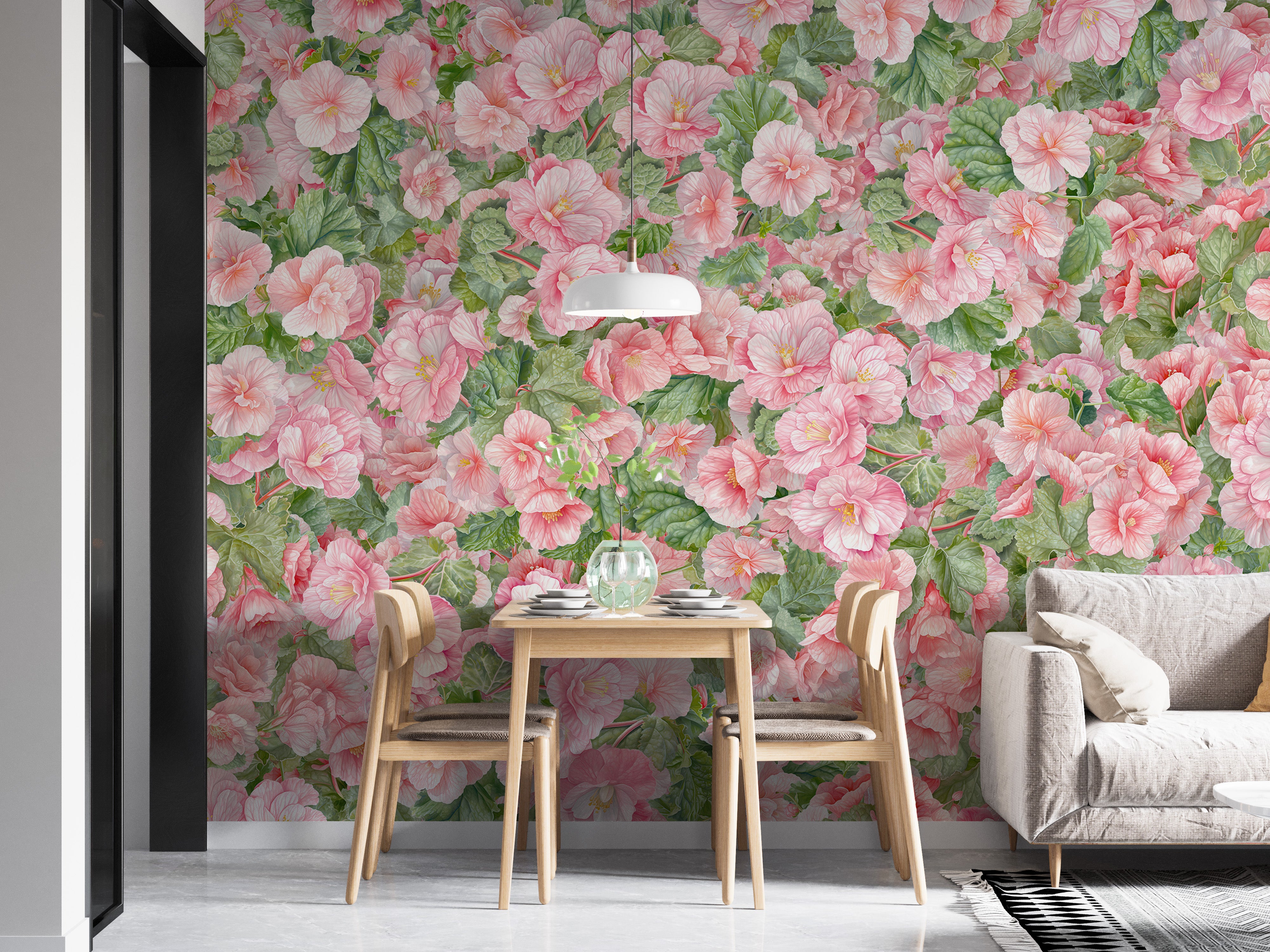 Delicate pink begonia flower murals
