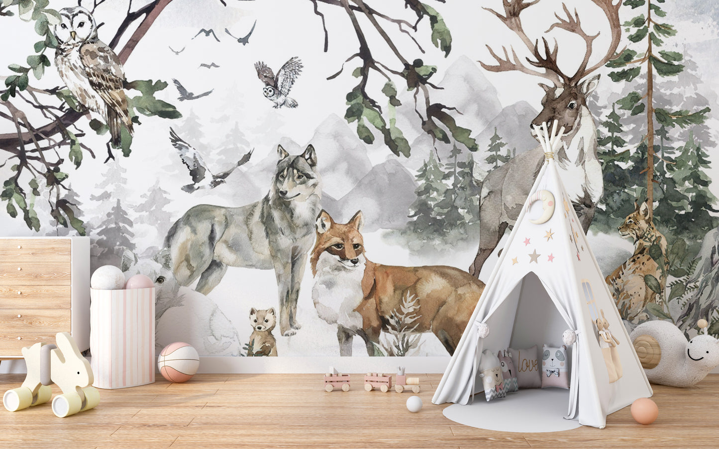 Serene Forest Creatures Wall Design
