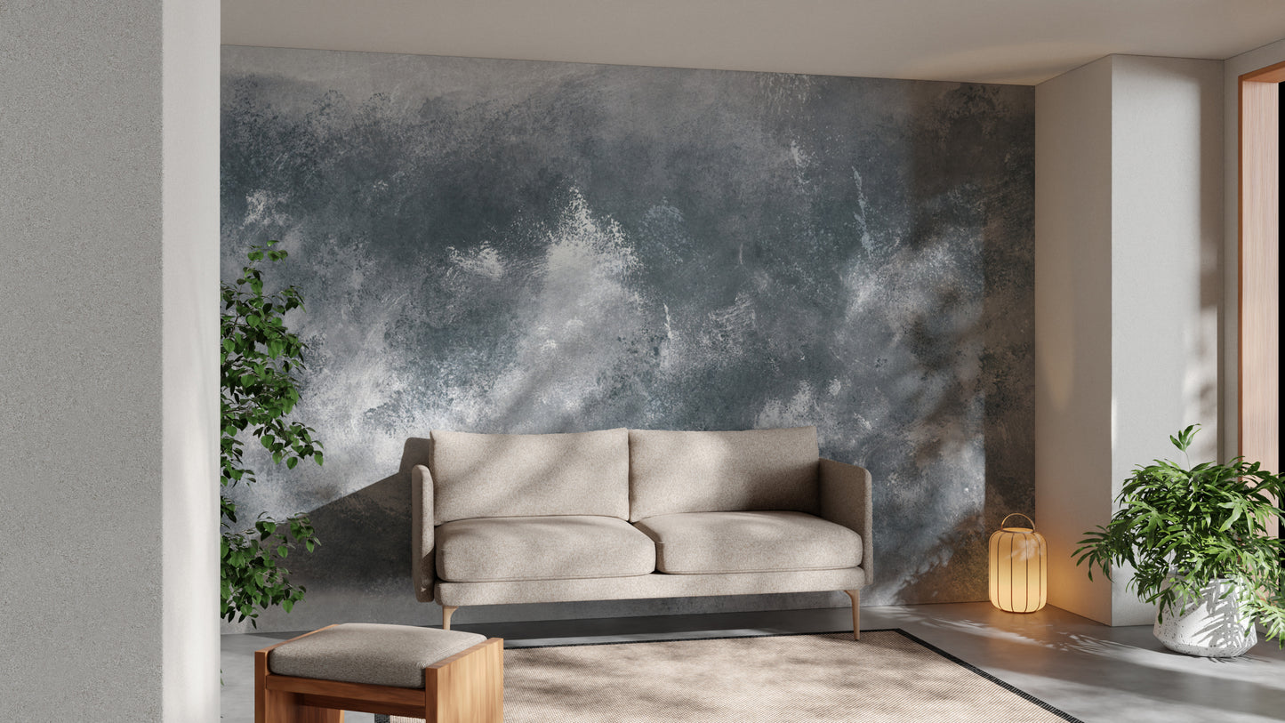 Sleek abstract grey grunge mural for a modern wall statement.
