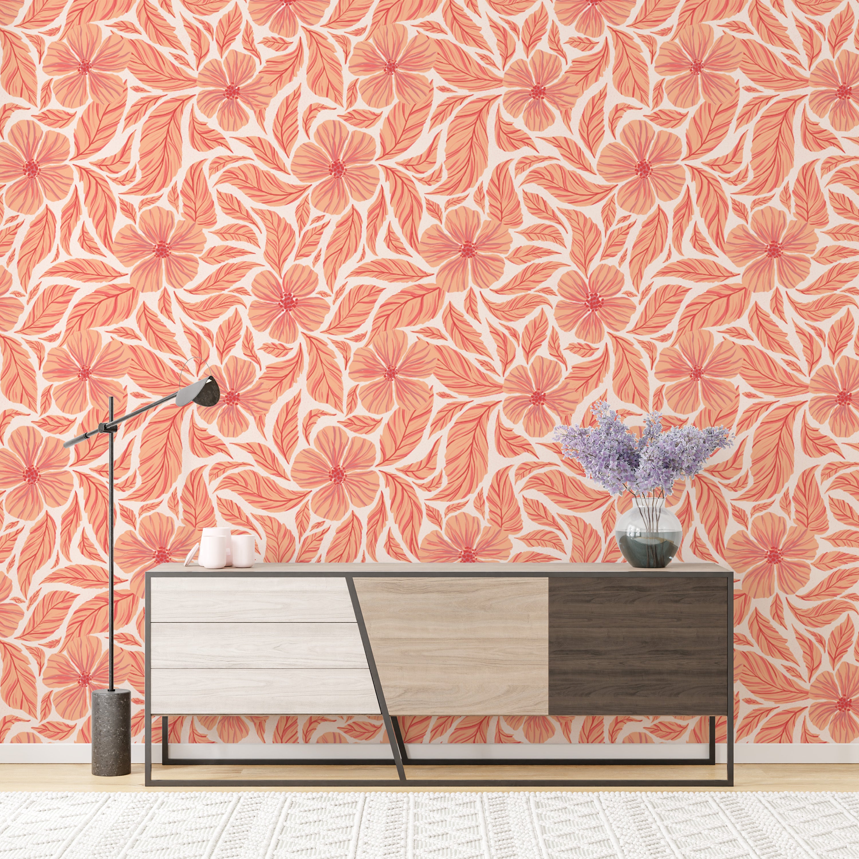 Stylish flowers dance wallpaper for chic and modern wall decor.
