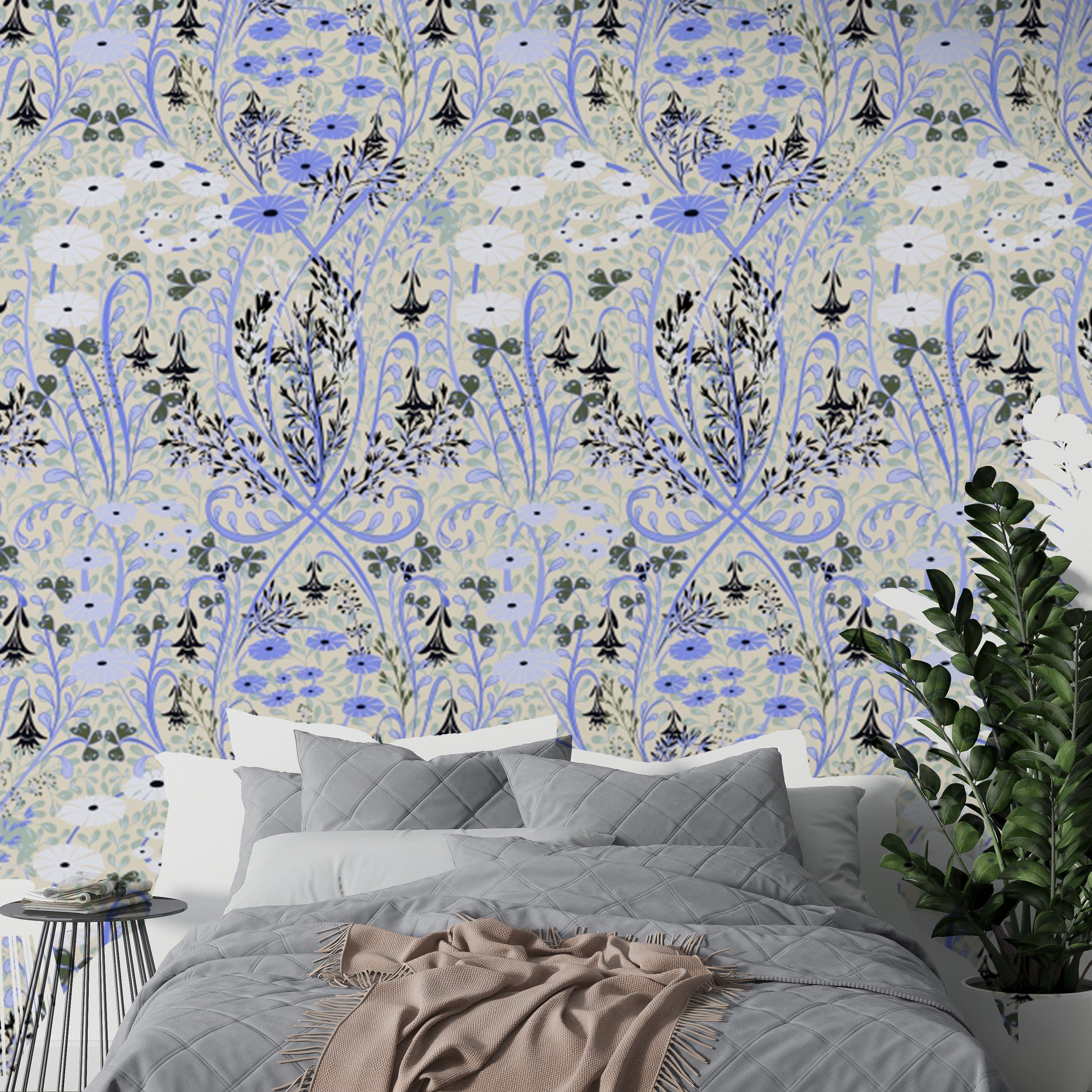 Self-adhesive periwinkle meadow wallpaper for walls