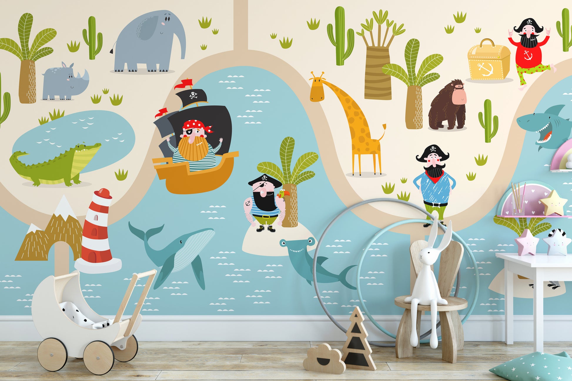 Cactus jungle and pirate animals wallpaper