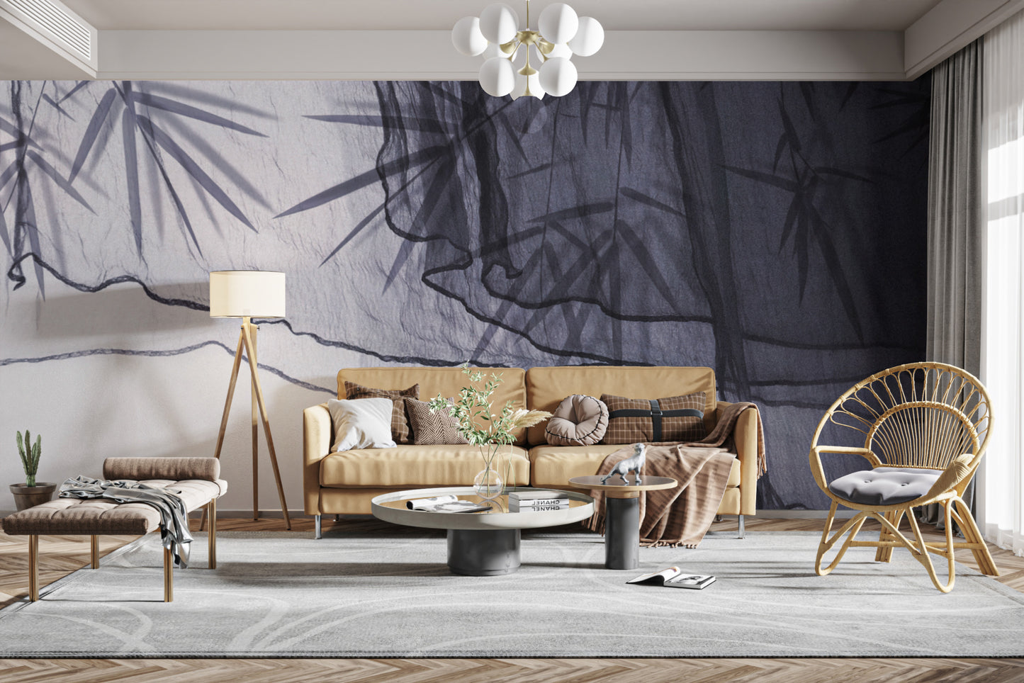 Elegant peel & stick wallpaper with textile mural texture.