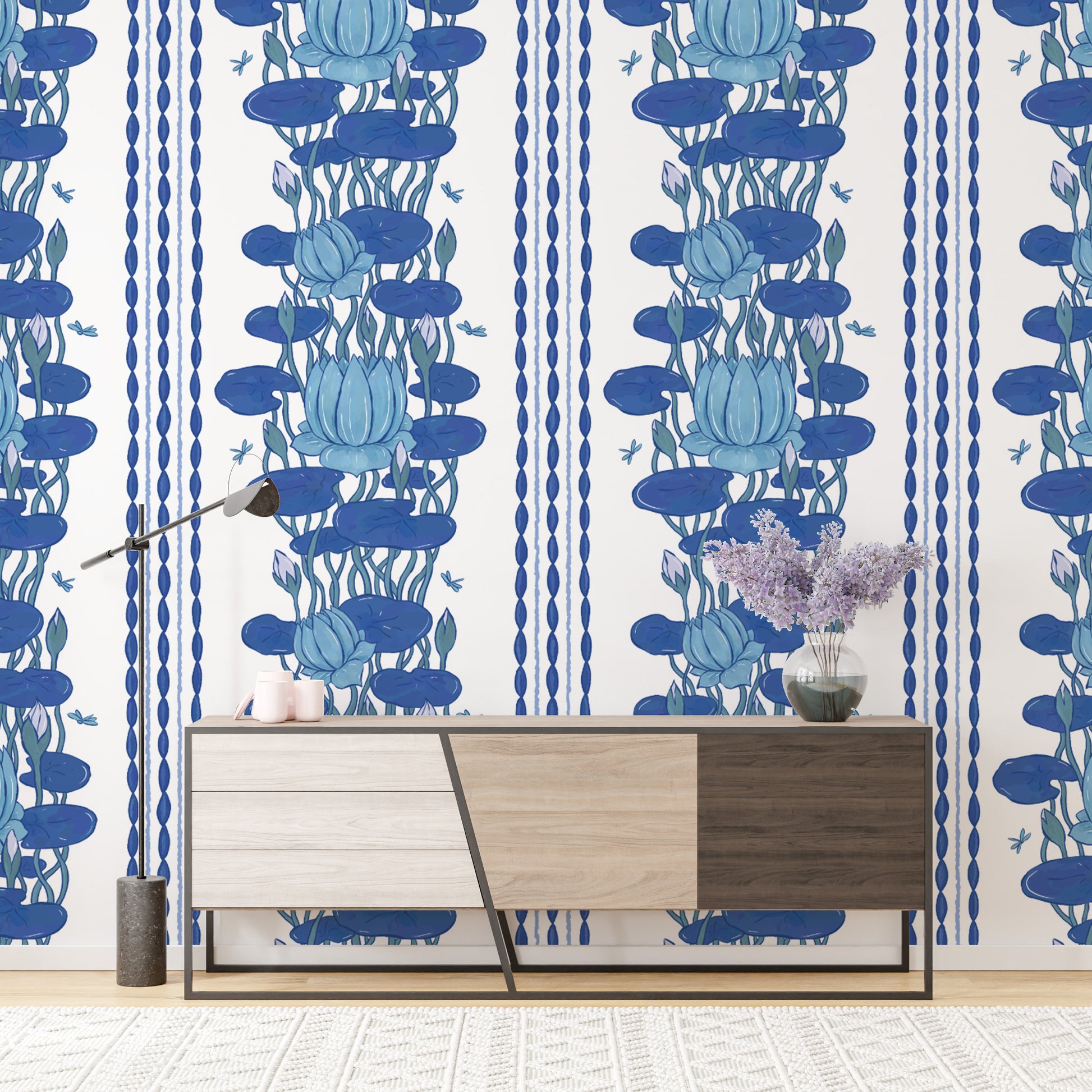 Lotus-inspired stripe wall murals decor
