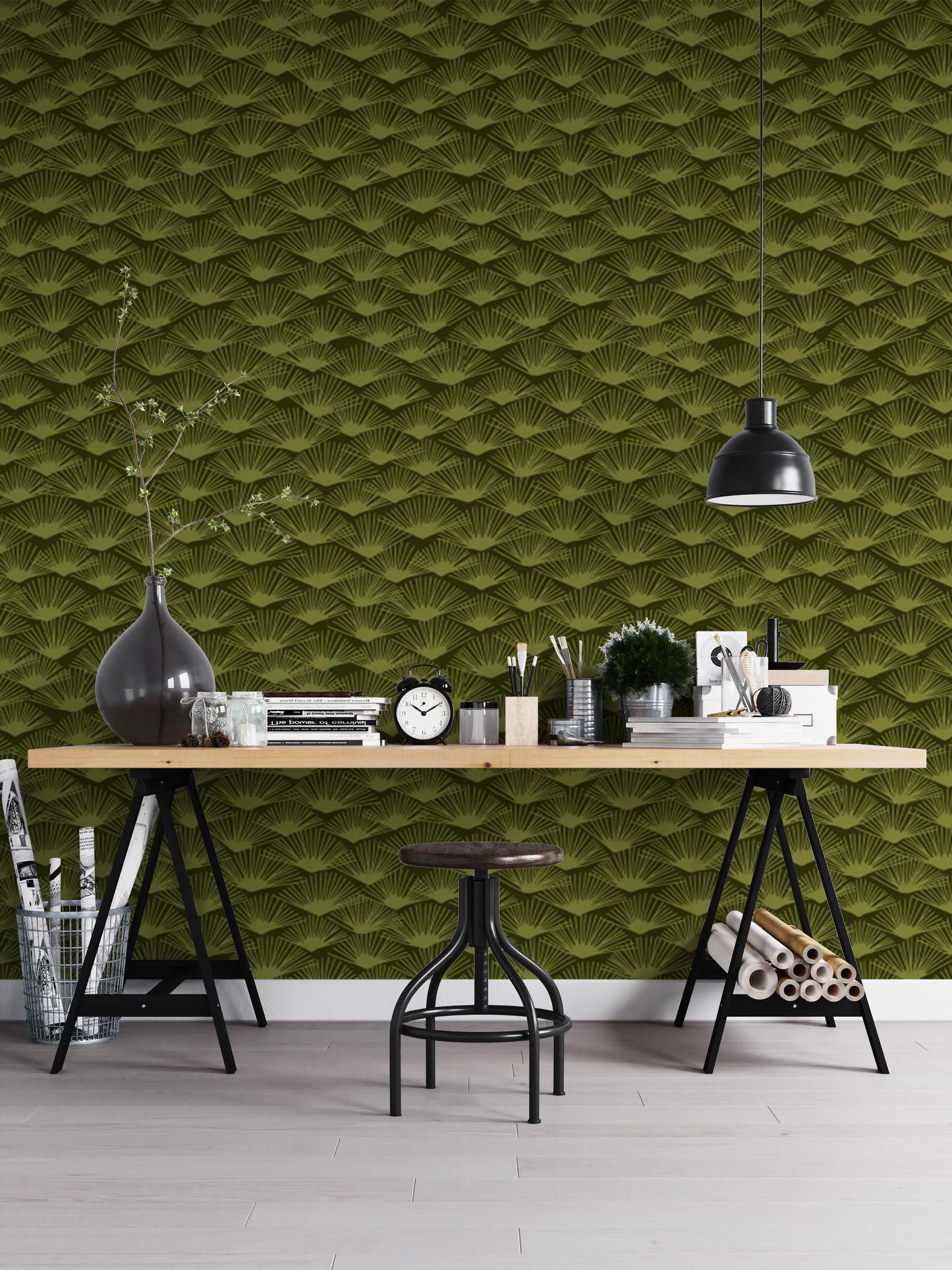 Sophisticated Mystic Moss wallpaper for serene interiors.
