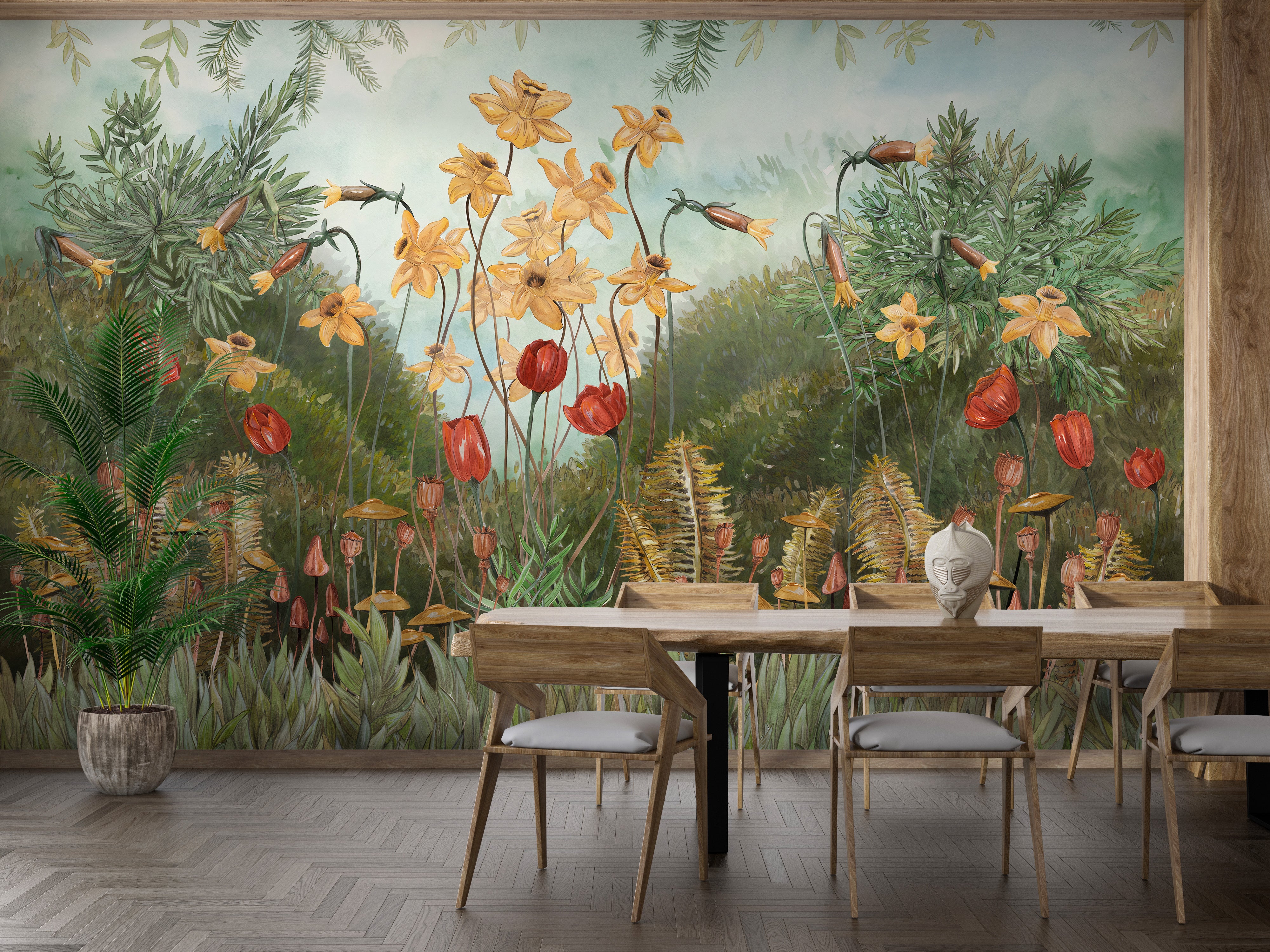 Watercolor forest Flower & Plants Wallpaper Mural - Giffywalls