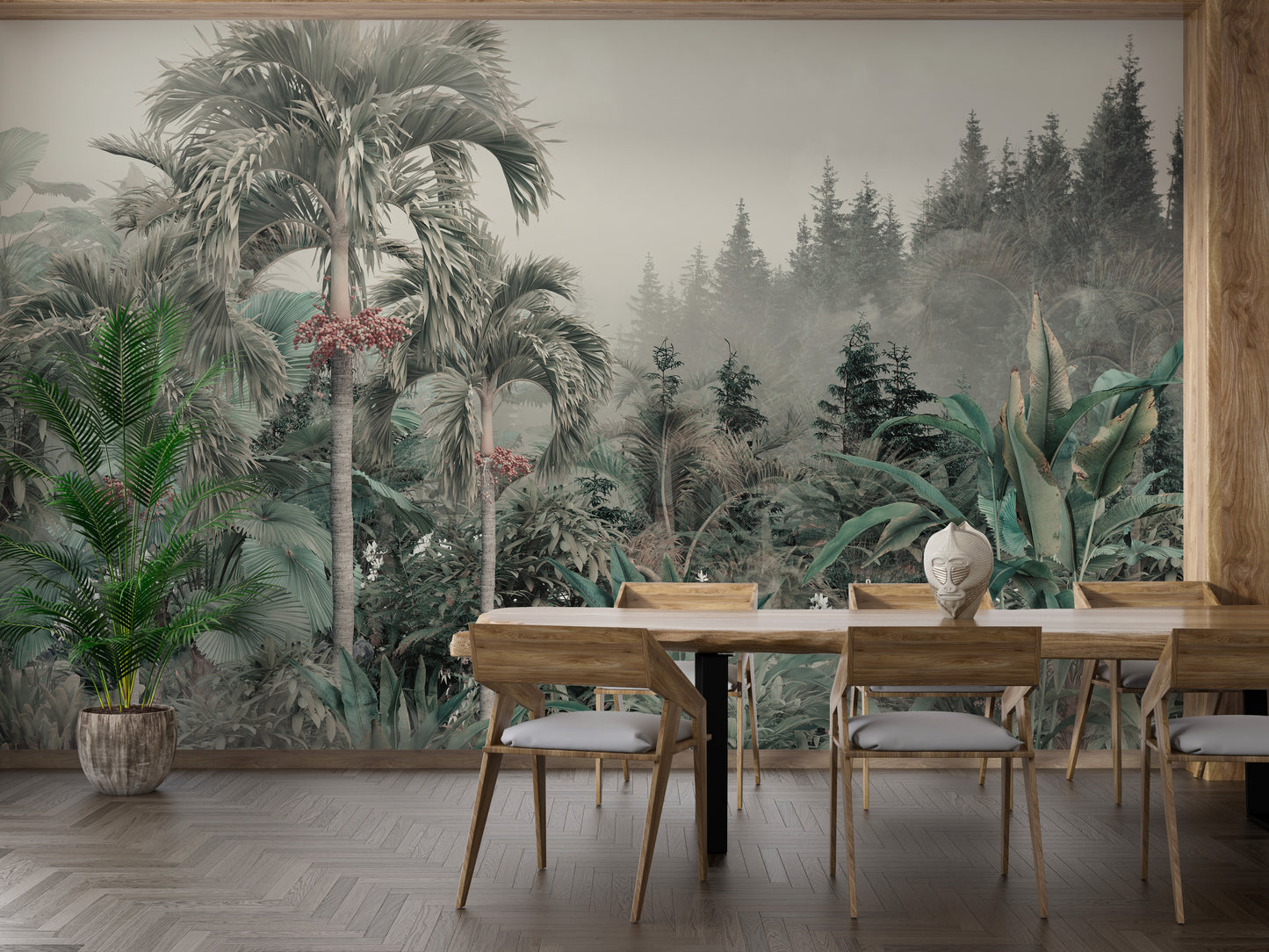 Lush green jungle trees wallpaper mural
