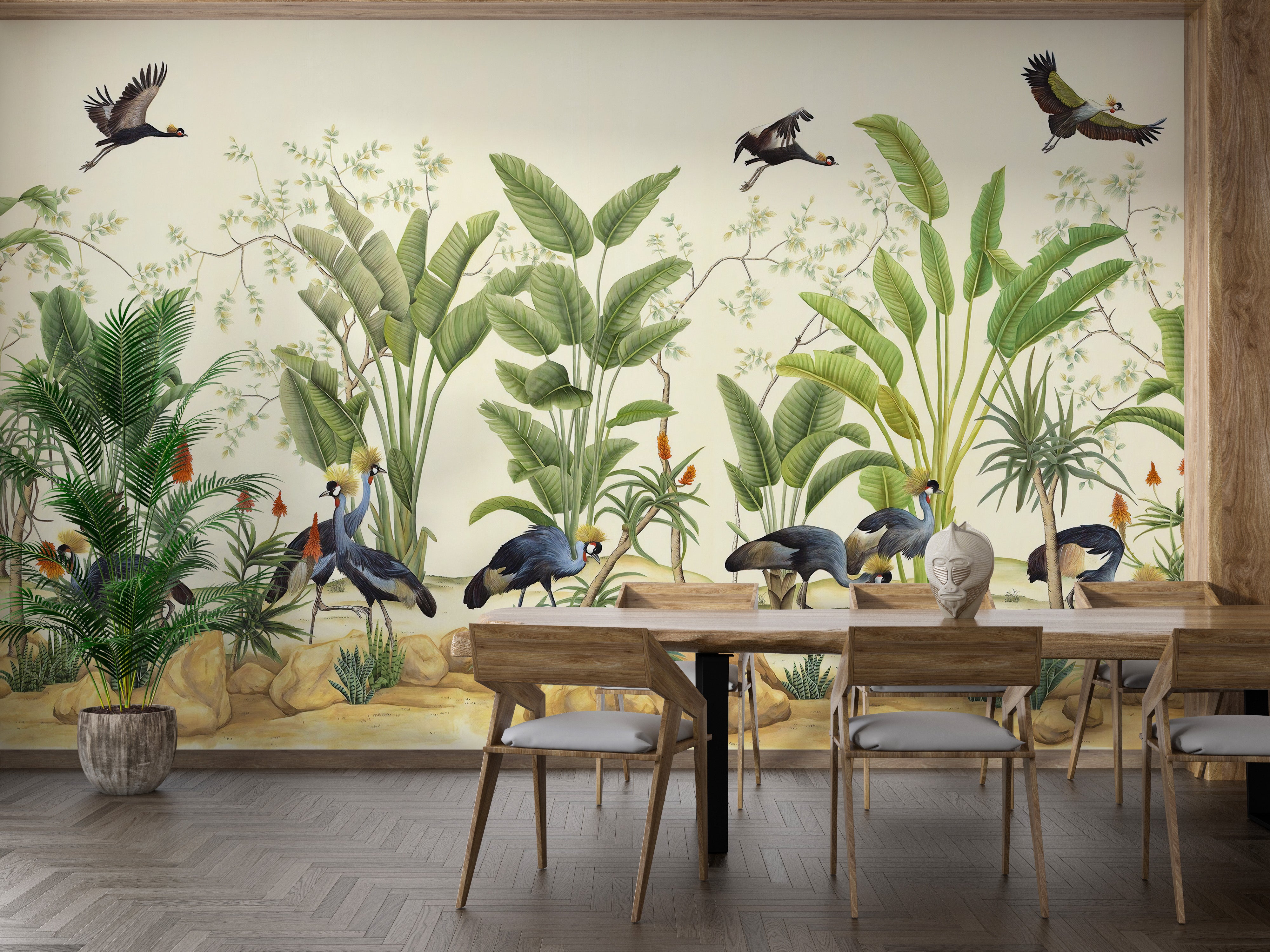 Grey crane tropical wallpaper mural art
