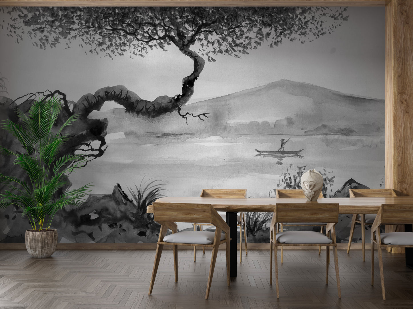 Watercolor Brushstrokes Lakeside View Wallpaper Murals