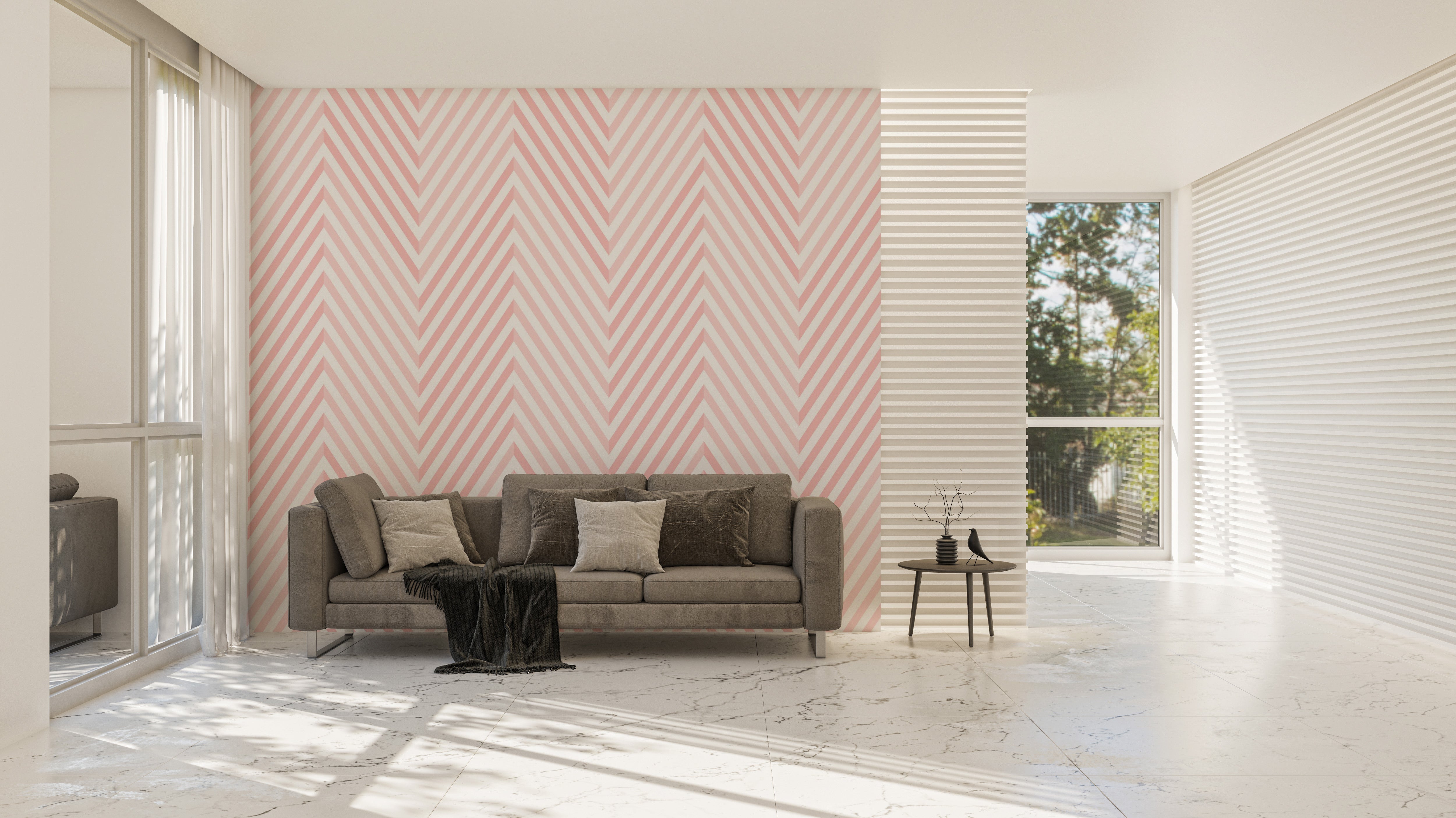 Modern chevron pattern mural with soft tones.